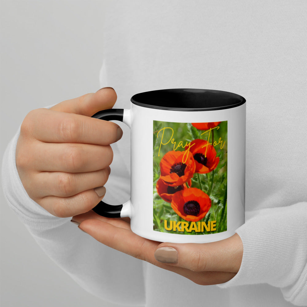Ceramic Coffee Mug, 11 oz, Color Inside PRAY FOR UKRAINE POPPIES