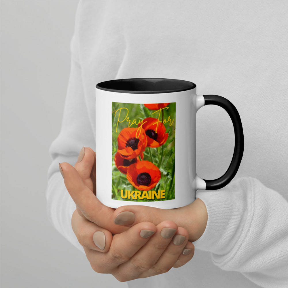 Ceramic Coffee Mug, 11 oz, Color Inside PRAY FOR UKRAINE POPPIES