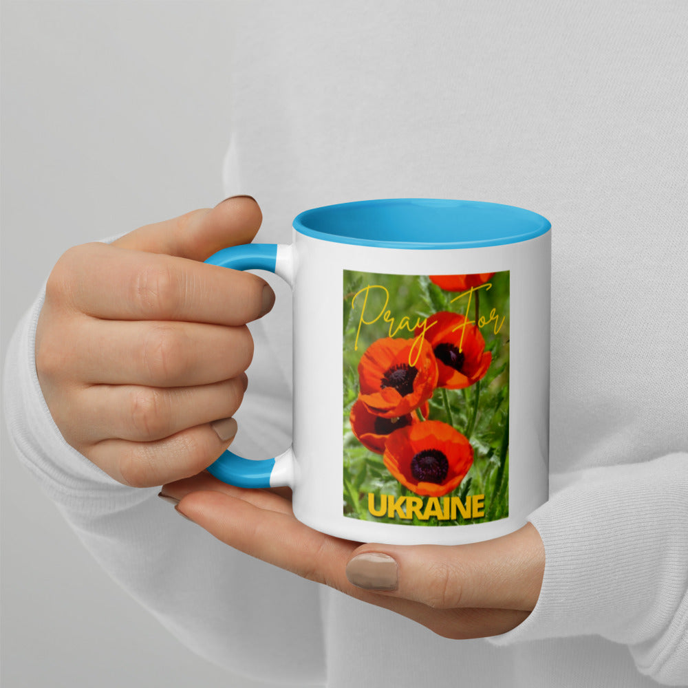 Ceramic Coffee Mug, 11 oz, Color Inside PRAY FOR UKRAINE POPPIES