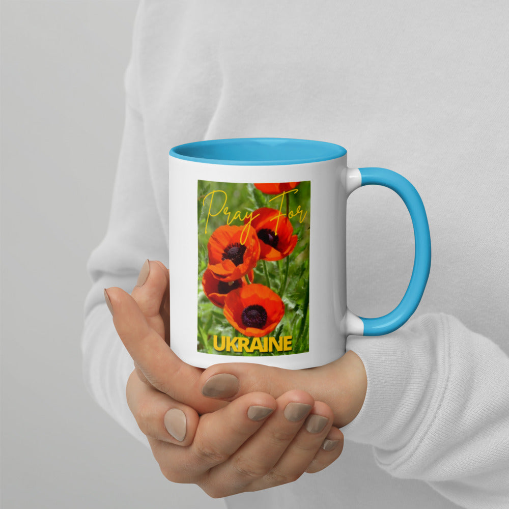 Ceramic Coffee Mug, 11 oz, Color Inside PRAY FOR UKRAINE POPPIES
