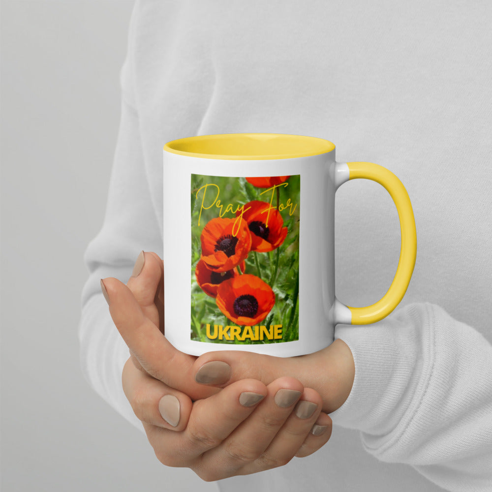 Ceramic Coffee Mug, 11 oz, Color Inside PRAY FOR UKRAINE POPPIES