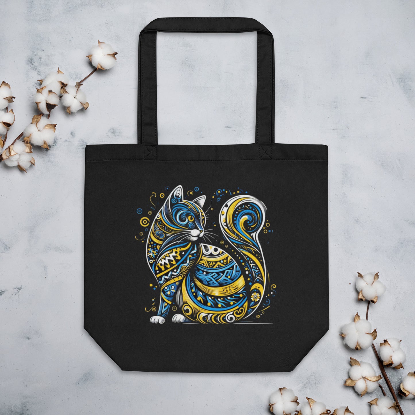 Eco Tote Bag Ukrainian Ornament Cat