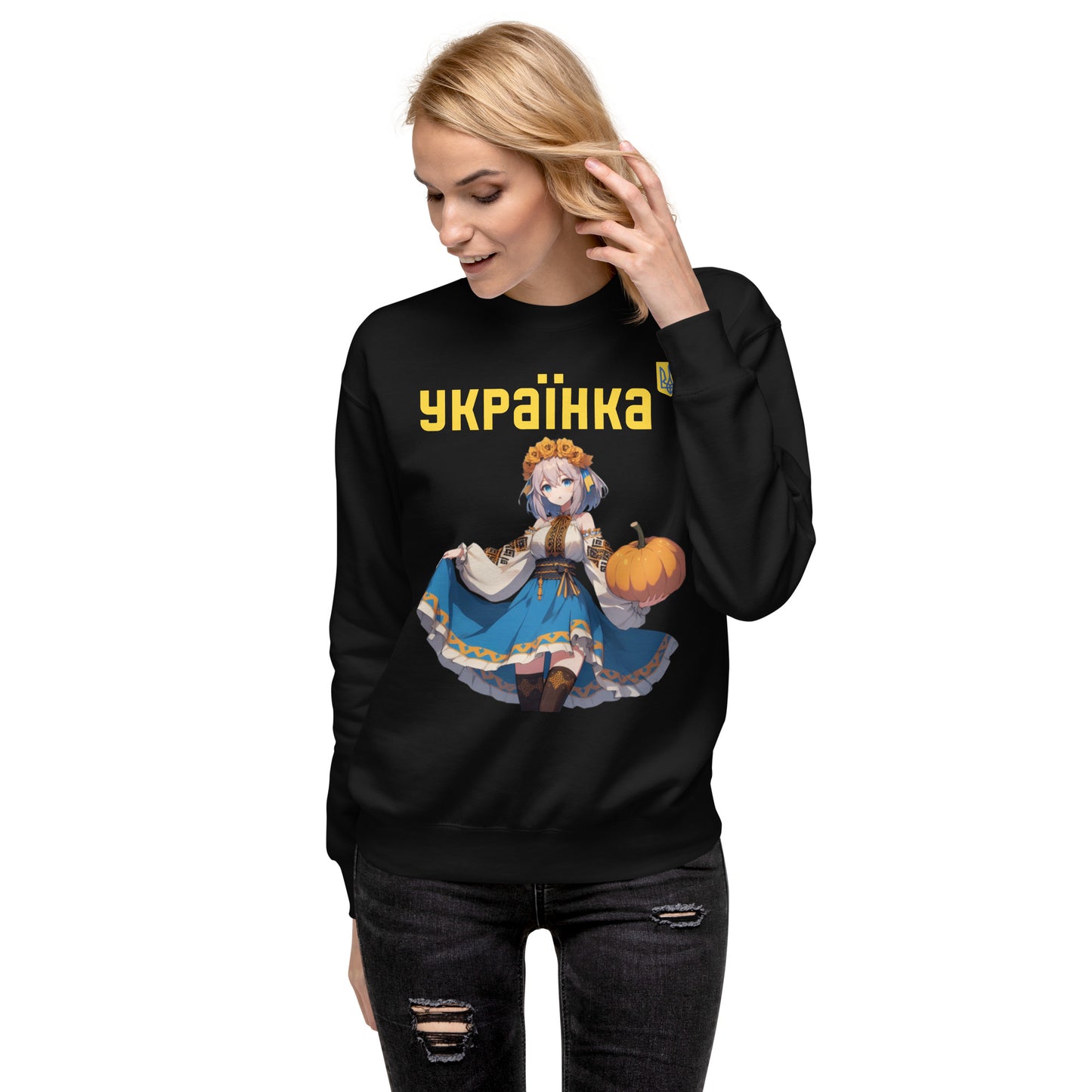 Women Premium Sweatshirt UKRAINIAN ANIME GIRL WITH PUMPKIN, 100% cotton face