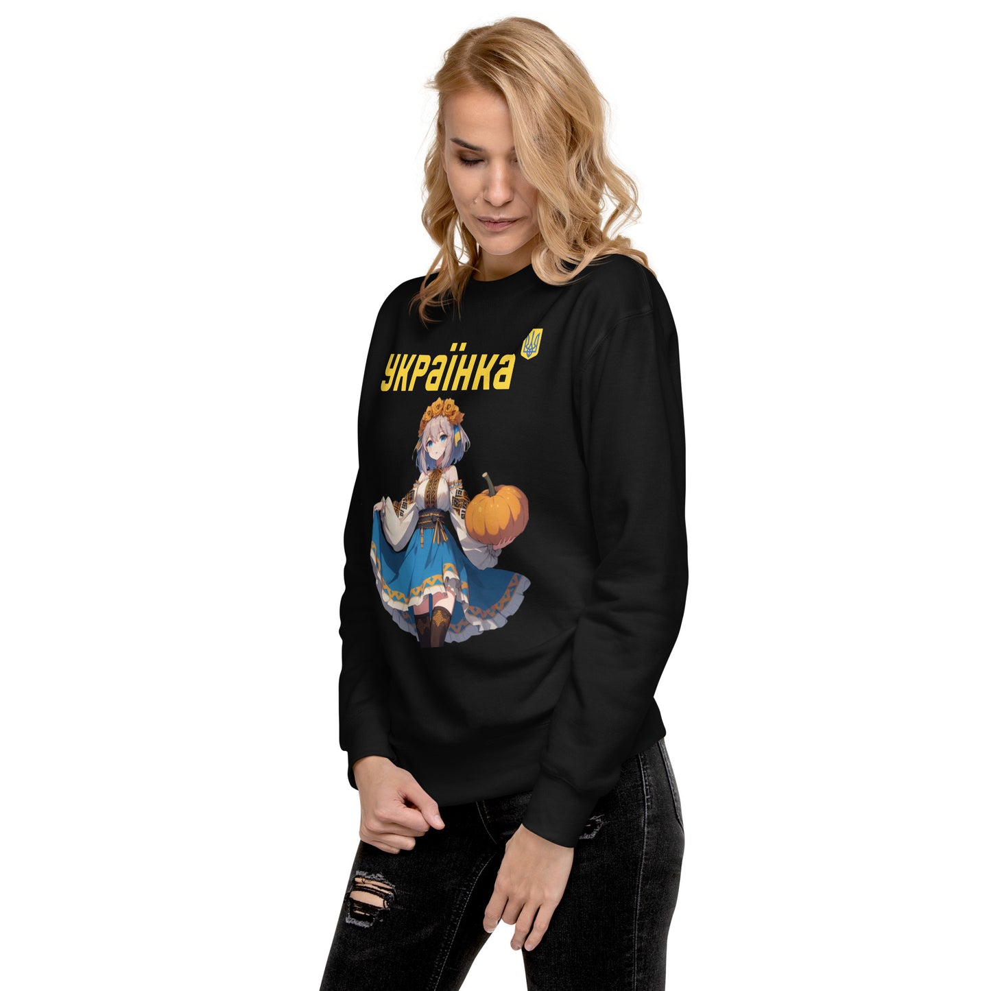 Women Premium Sweatshirt UKRAINIAN ANIME GIRL WITH PUMPKIN, 100% cotton face