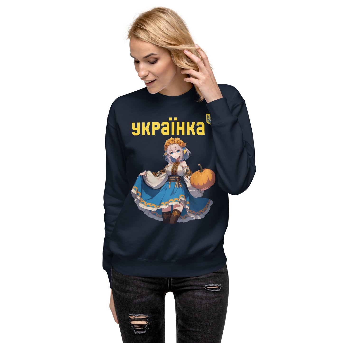 Women Premium Sweatshirt UKRAINIAN ANIME GIRL WITH PUMPKIN, 100% cotton face