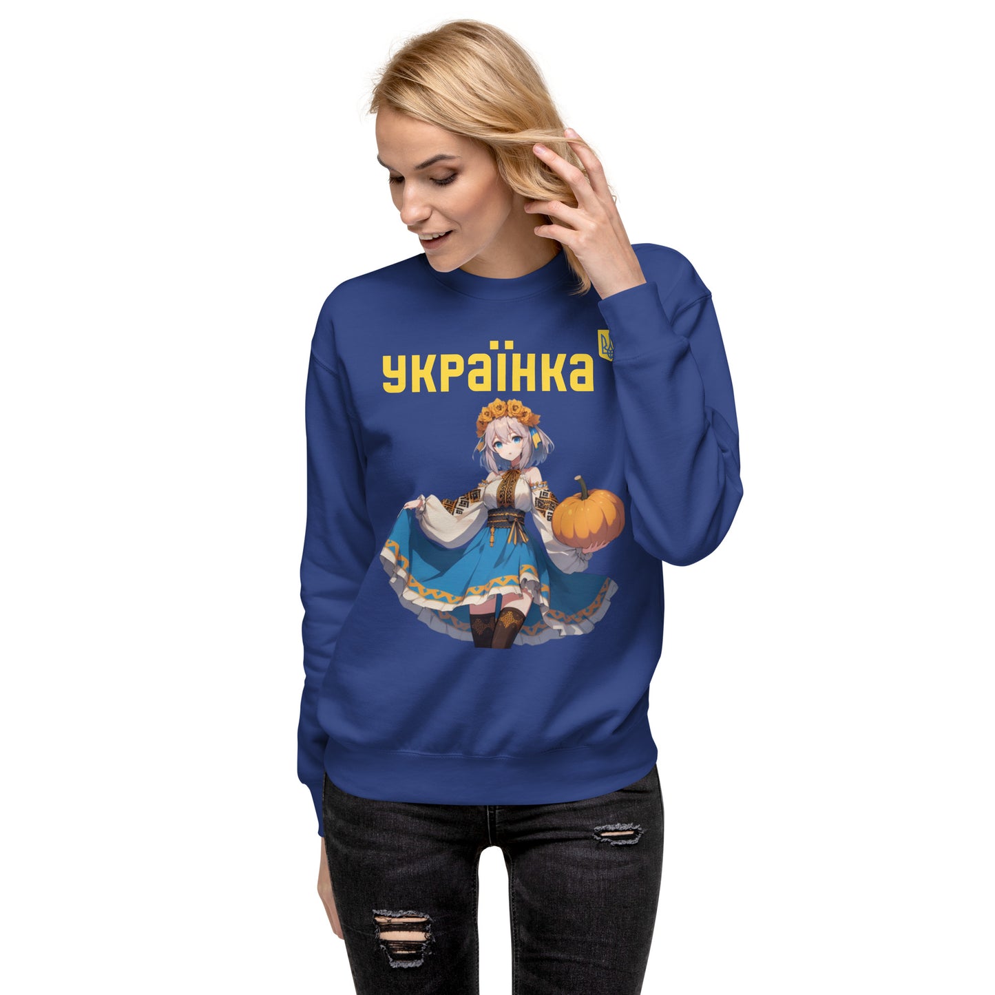 Women Premium Sweatshirt UKRAINIAN ANIME GIRL WITH PUMPKIN, 100% cotton face