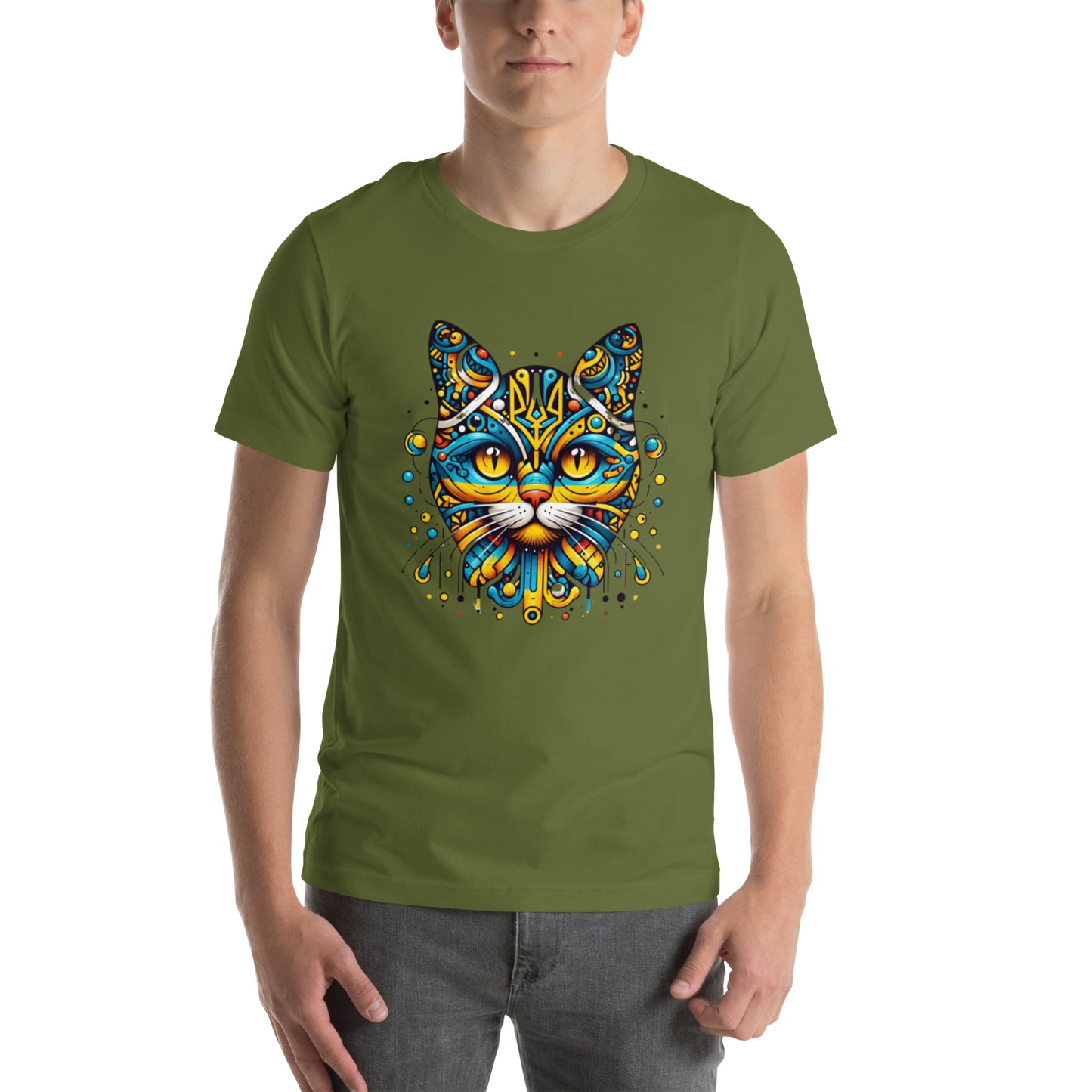 Men t-shirt Ukrainian Symbol Cat Print