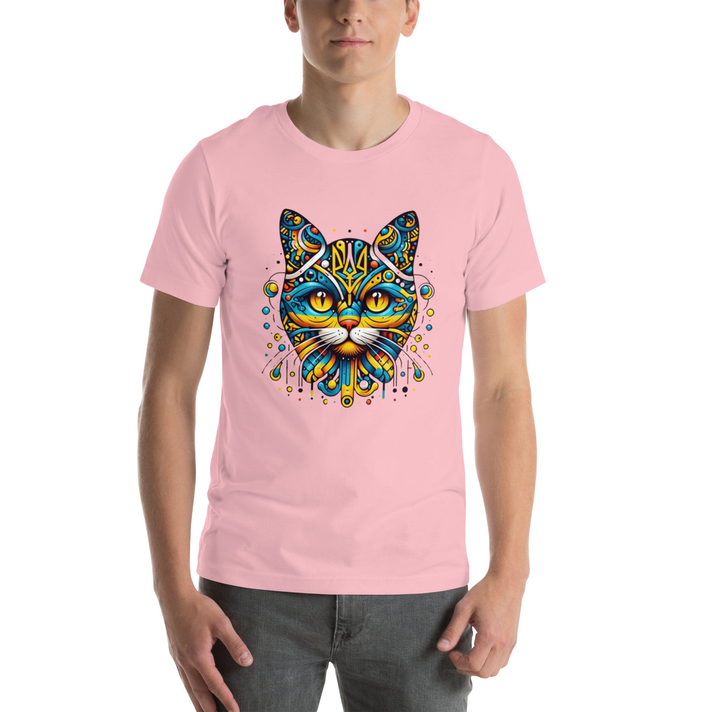 Men t-shirt Ukrainian Symbol Cat Print