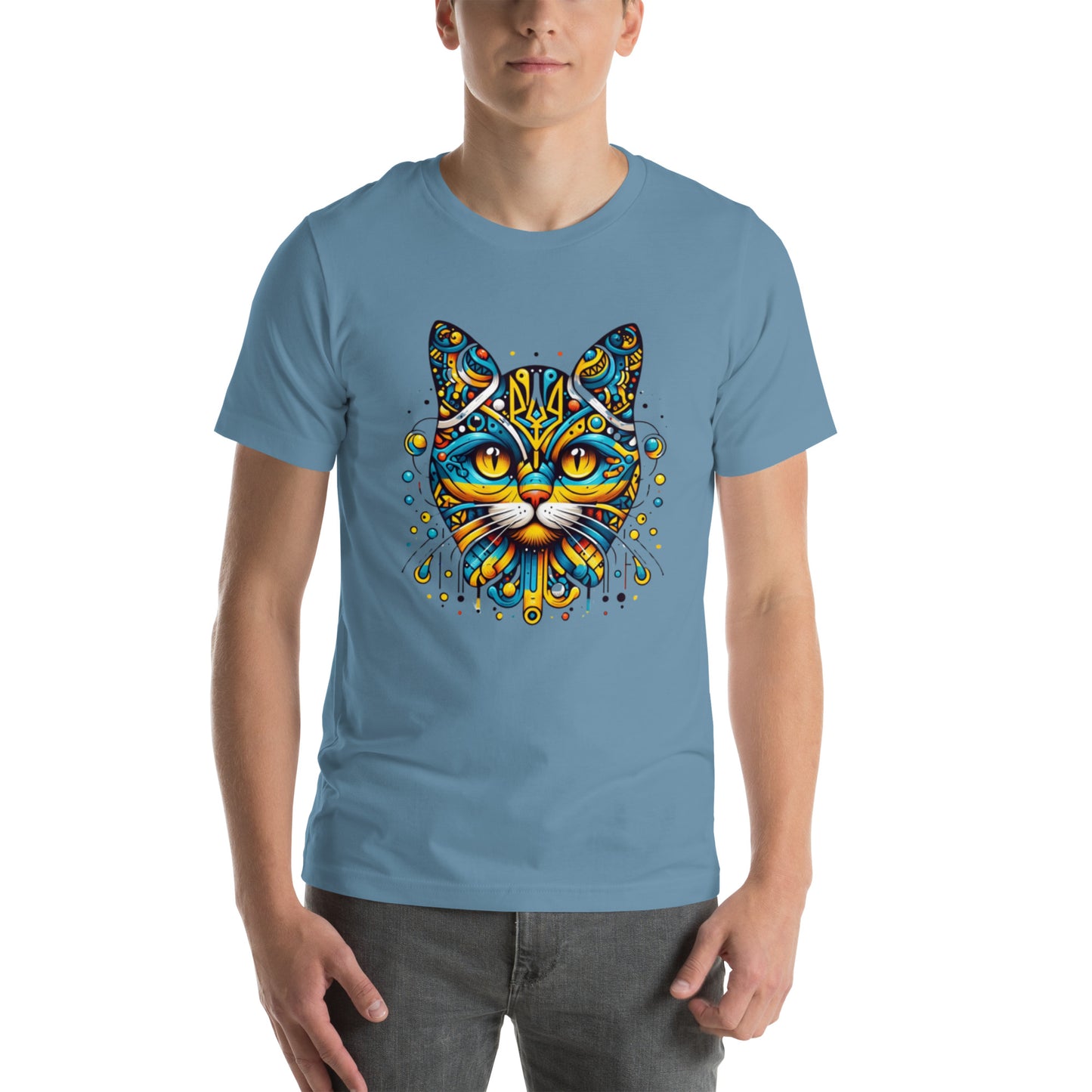 Men t-shirt Ukrainian Symbol Cat Print