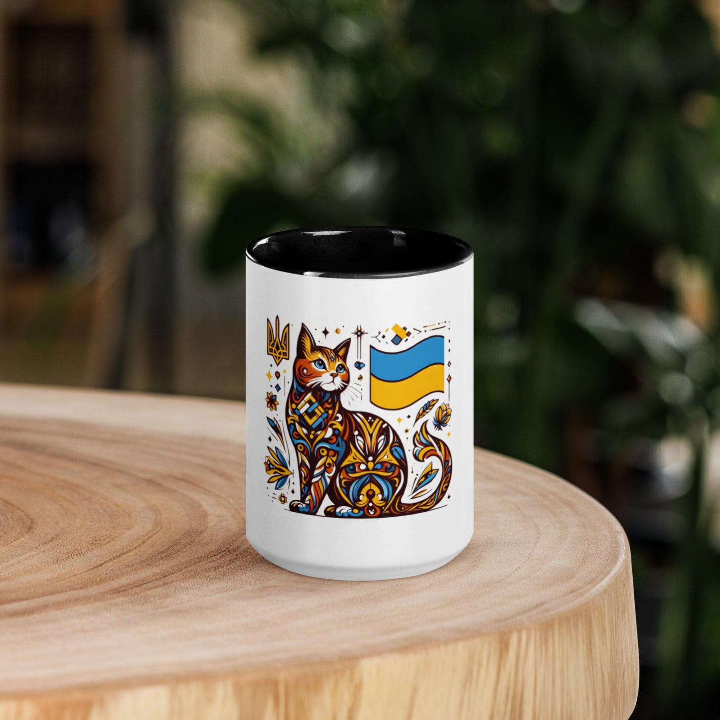 Mug with Color Inside Ukrainian Cat with Flag