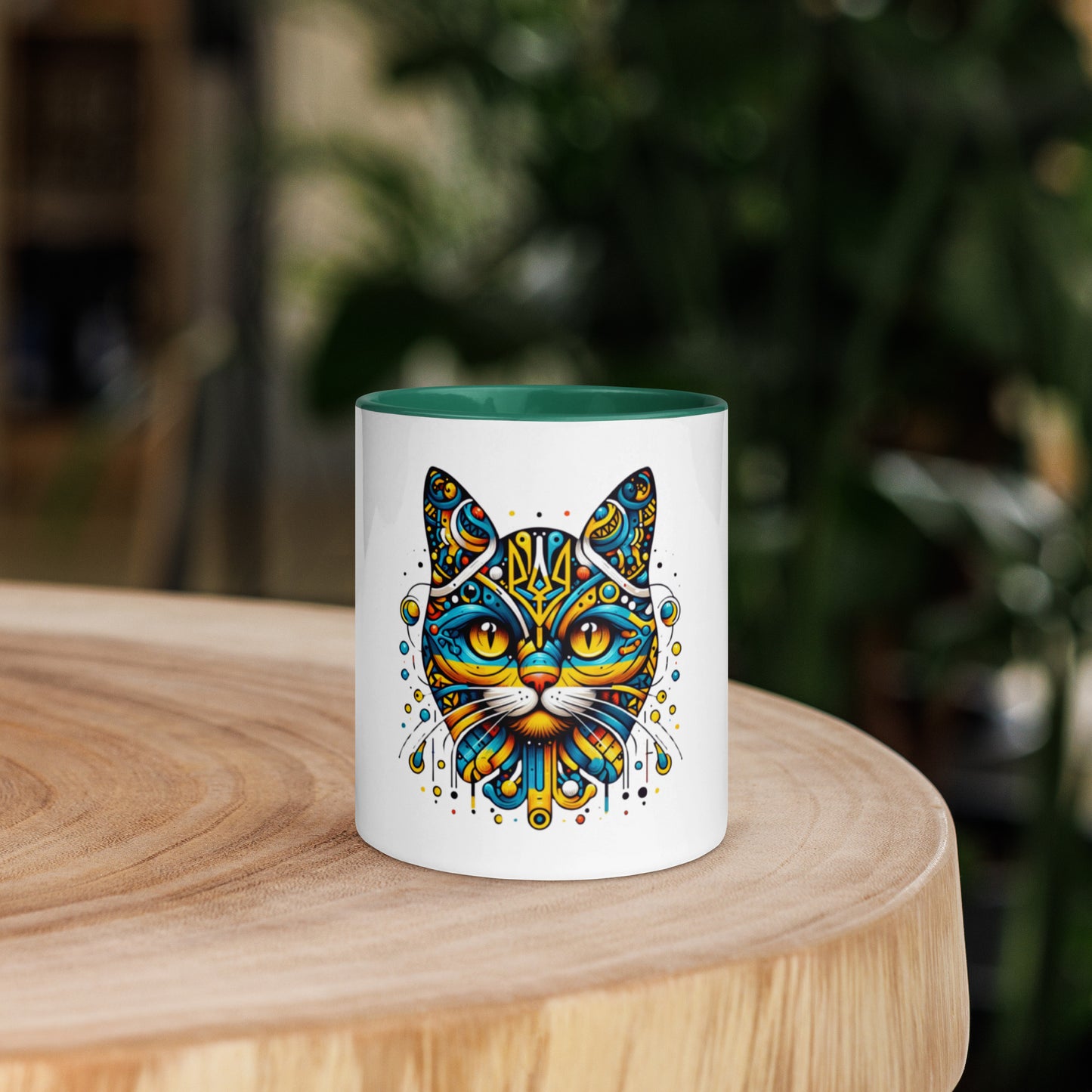 Mug with Color Inside Ukrainian Ornament Cat