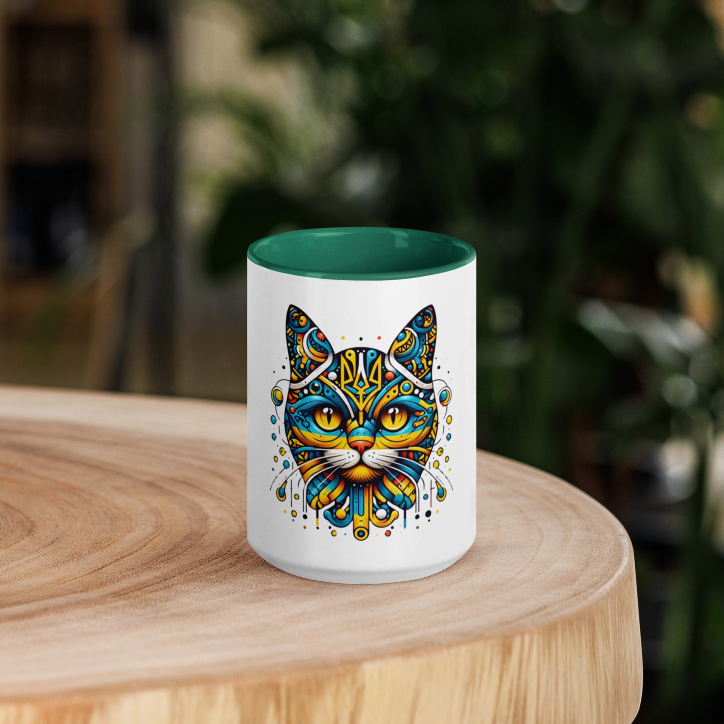 Mug with Color Inside Ukrainian Ornament Cat