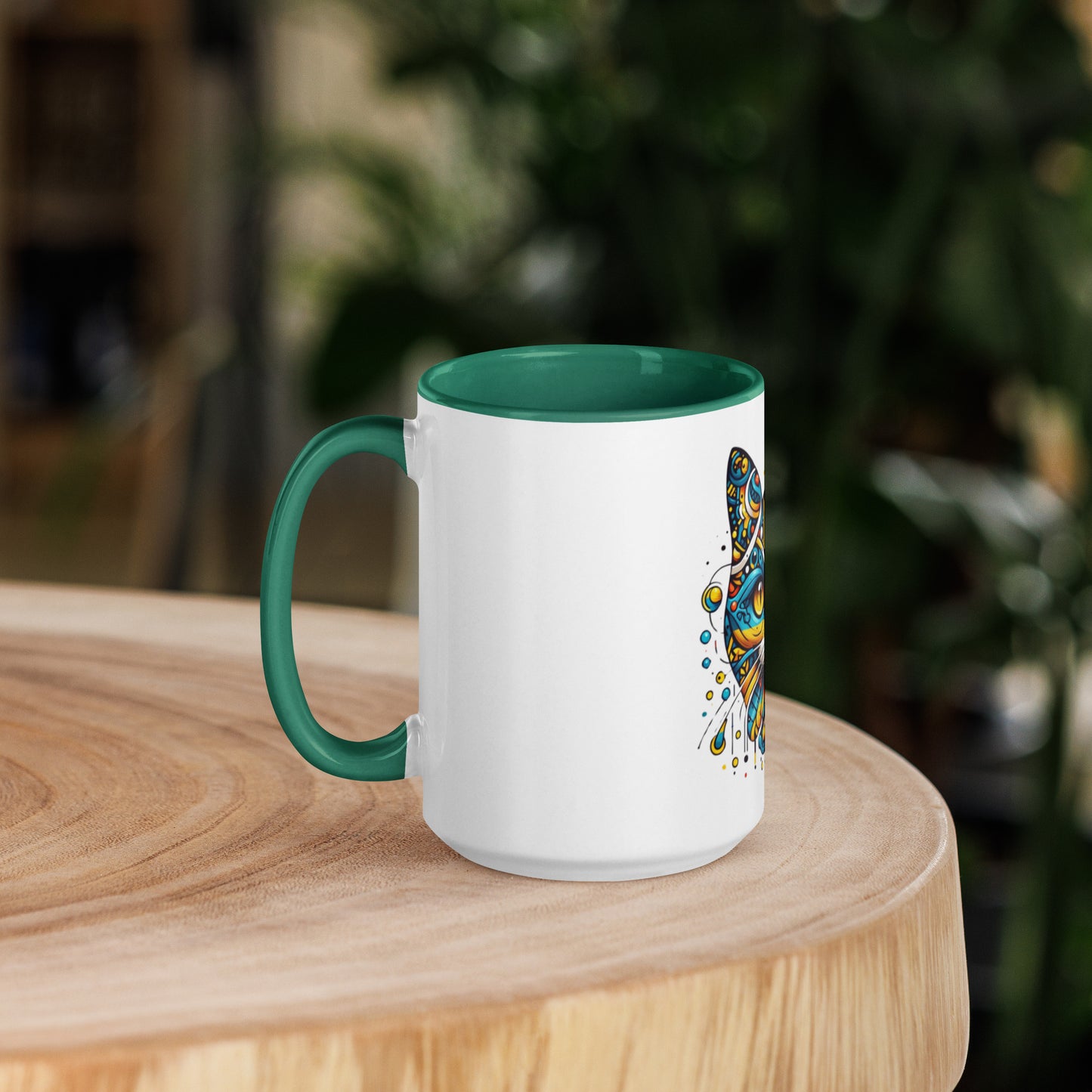 Mug with Color Inside Ukrainian Ornament Cat