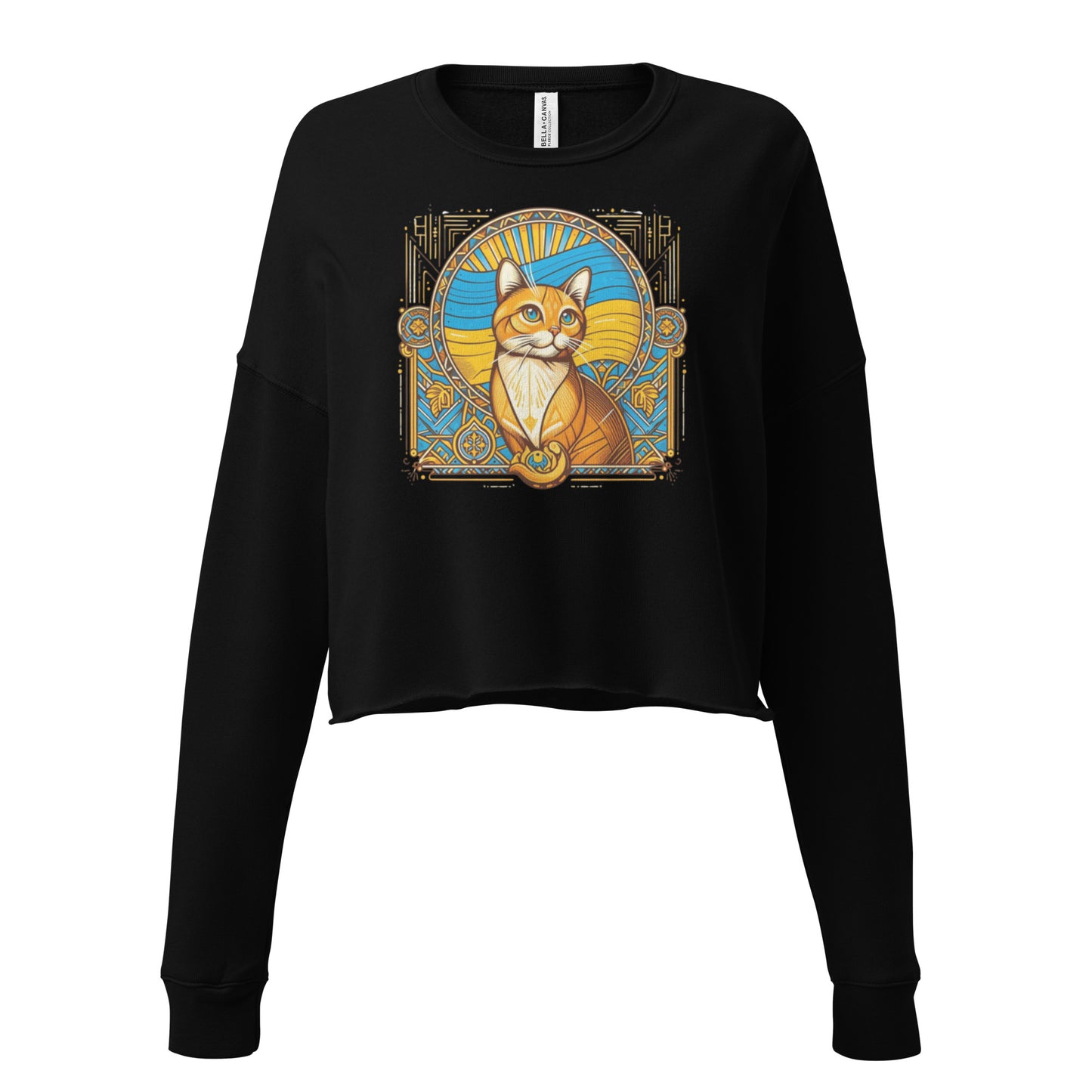 Women Crop Sweatshirt Ukrainian Art Deco Cat