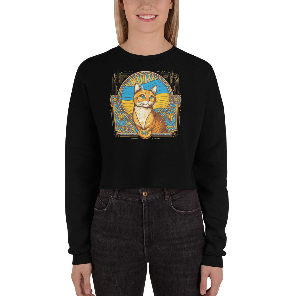 Women Crop Sweatshirt Ukrainian Art Deco Cat