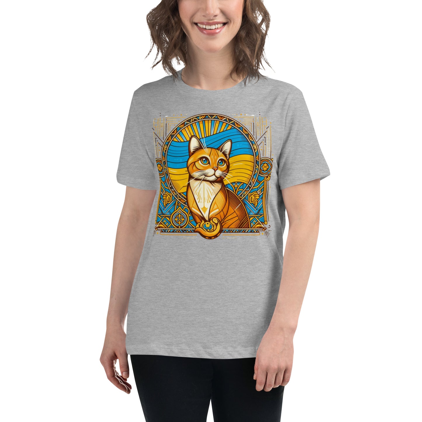 Women's Relaxed T-Shirt Ukrainian Art Deco Cat