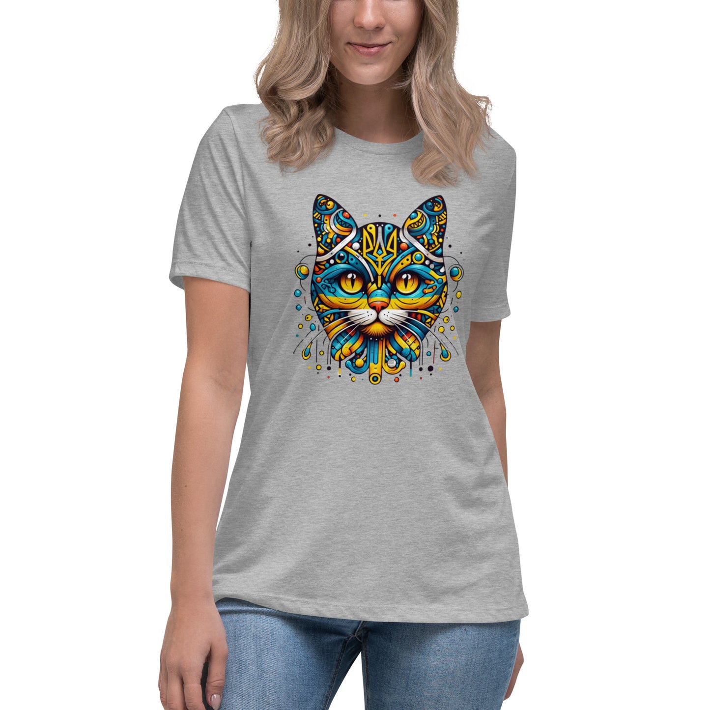 Women's Relaxed T-Shirt Ukrainian Symbol Cat Print