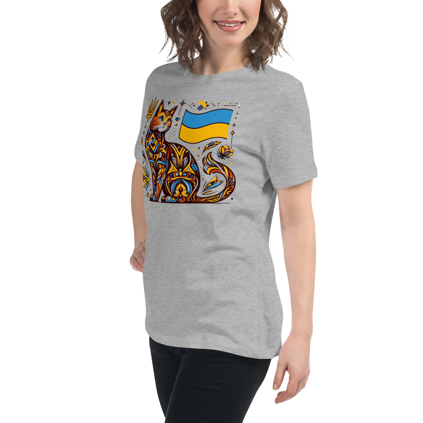 Women's Relaxed T-Shirt Ukrainian Art Deco Cat