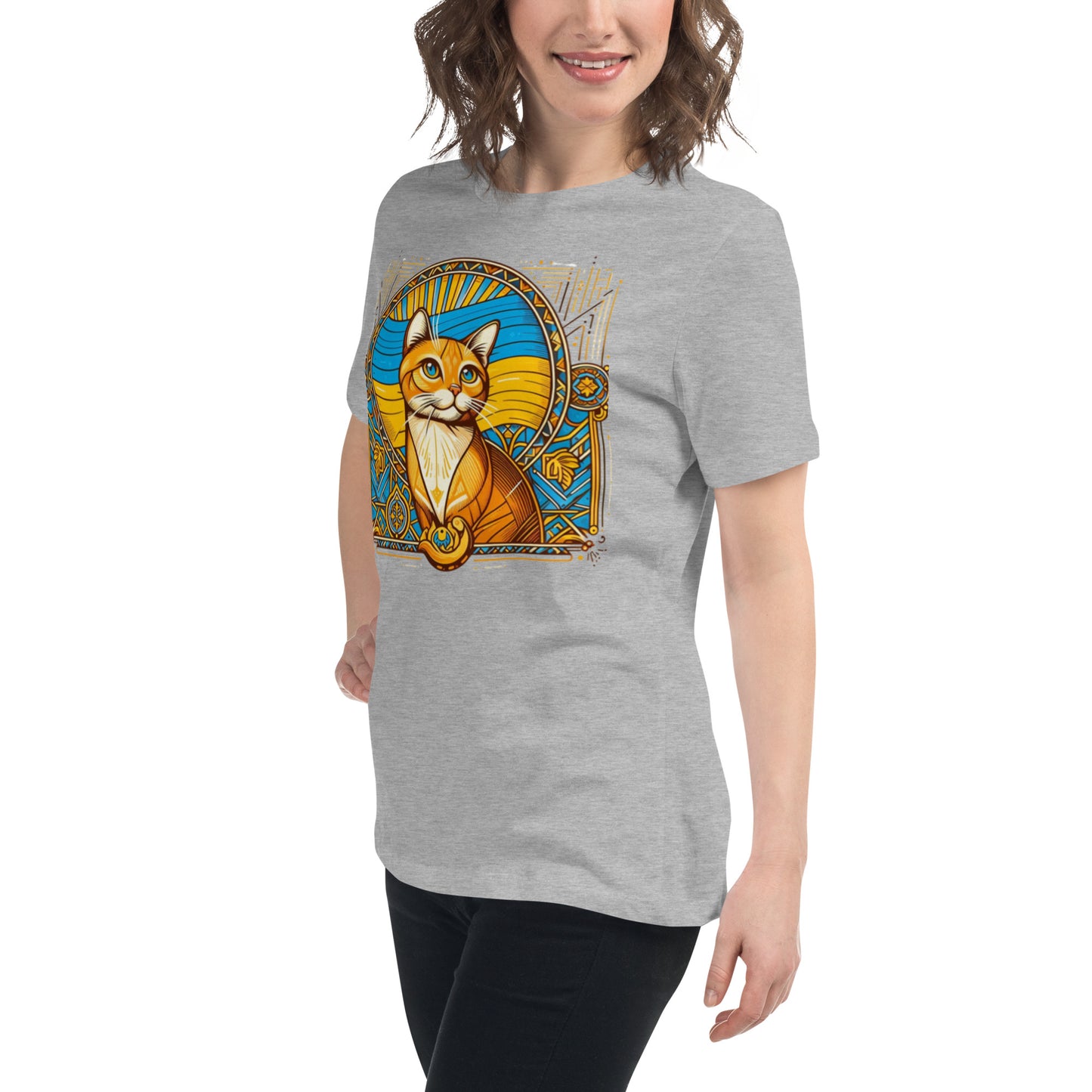 Women's Relaxed T-Shirt Ukrainian Art Deco Cat