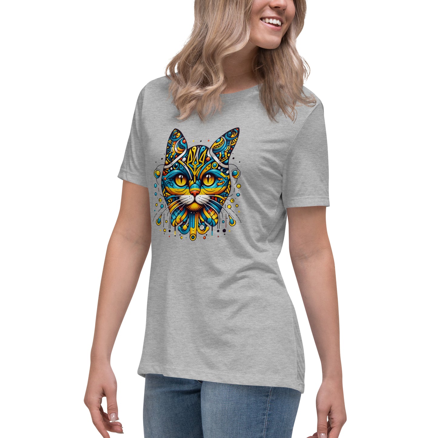 Women's Relaxed T-Shirt Ukrainian Symbol Cat Print