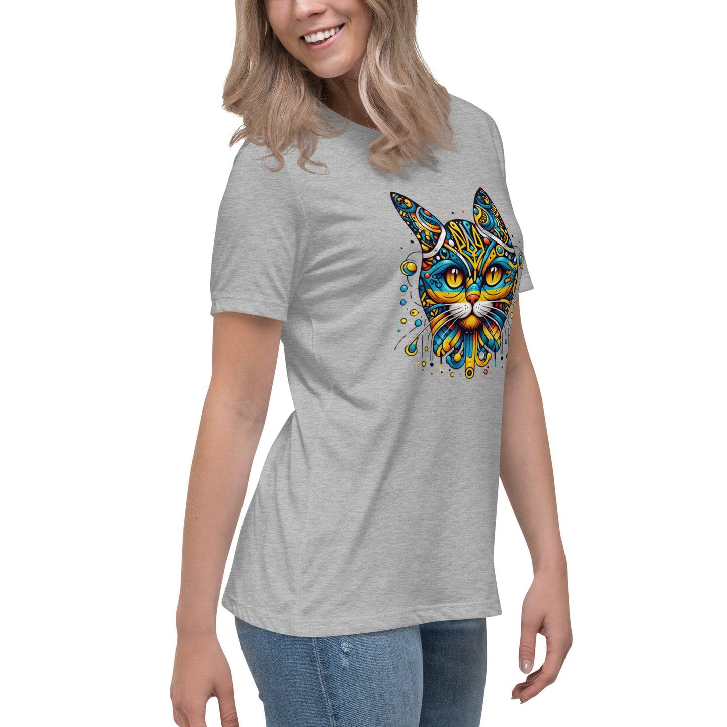 Women's Relaxed T-Shirt Ukrainian Symbol Cat Print