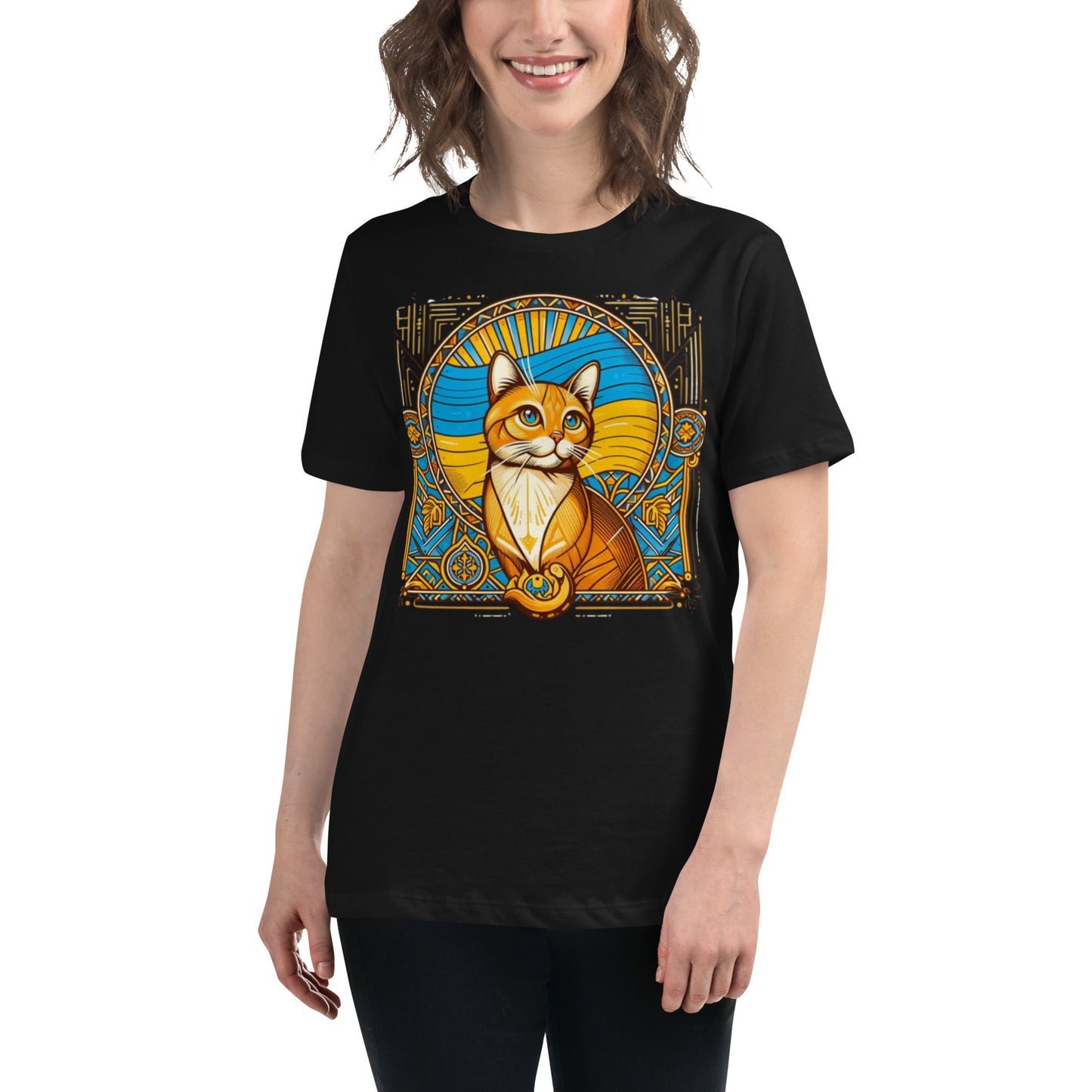 Women's Relaxed T-Shirt Ukrainian Art Deco Cat