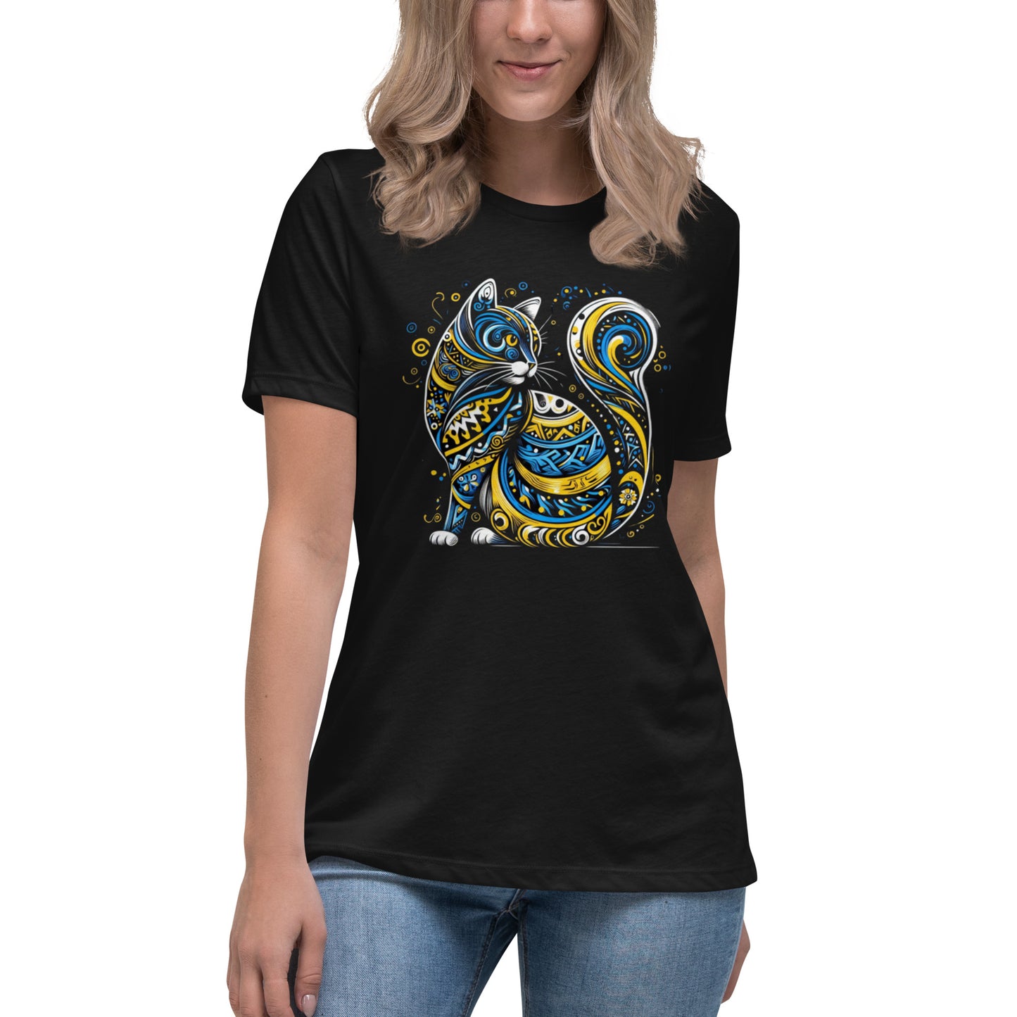 Women's Relaxed T-Shirt Ukrainian Ornament Cat