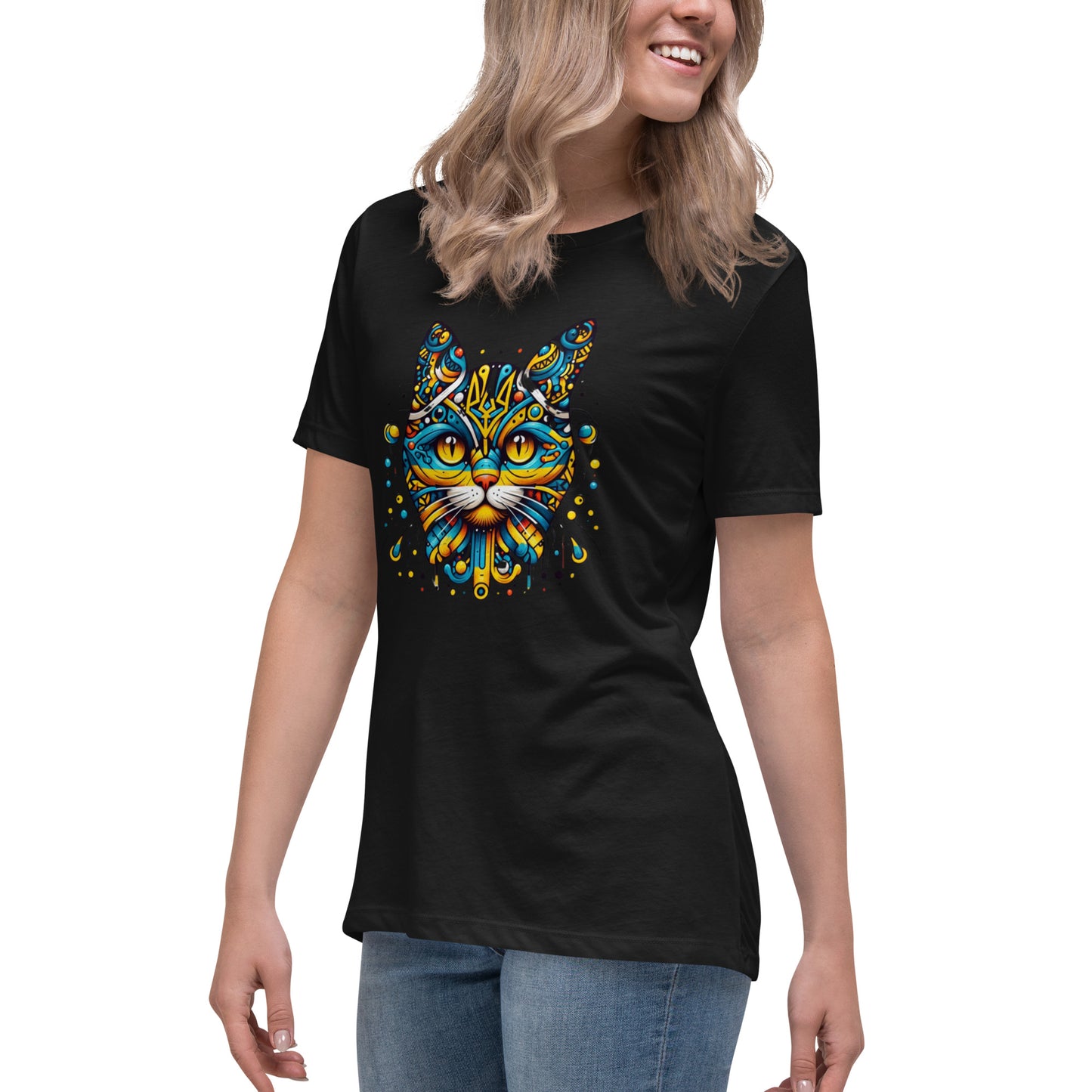 Women's Relaxed T-Shirt Ukrainian Symbol Cat Print