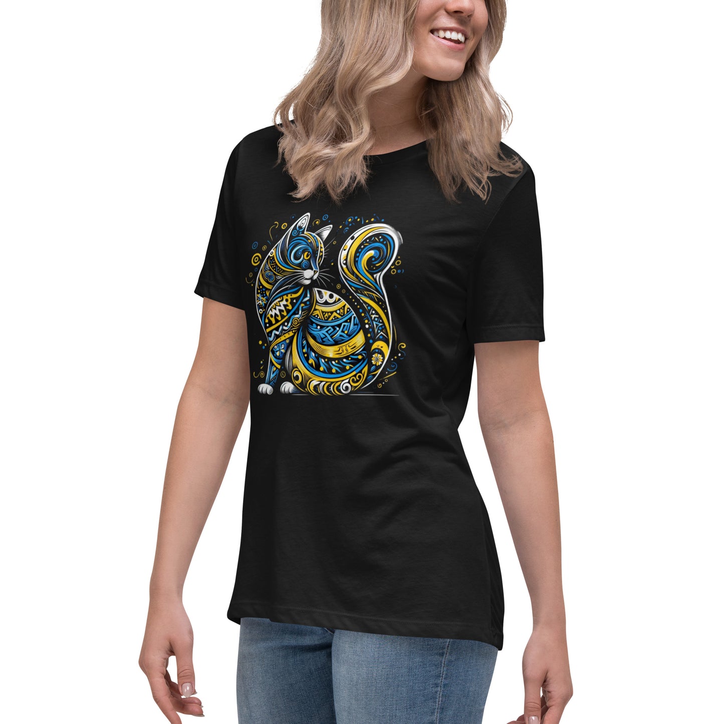 Women's Relaxed T-Shirt Ukrainian Ornament Cat