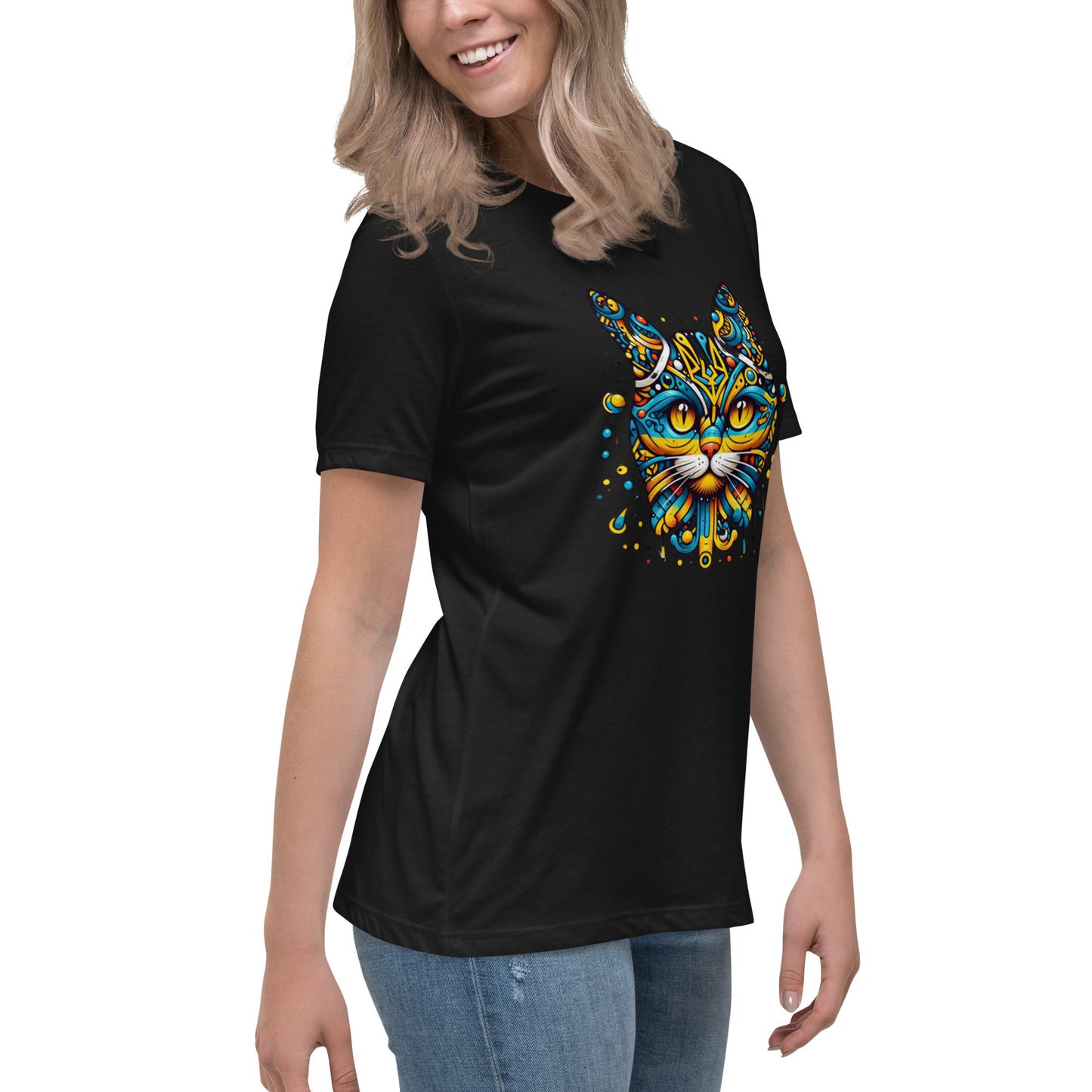 Women's Relaxed T-Shirt Ukrainian Symbol Cat Print