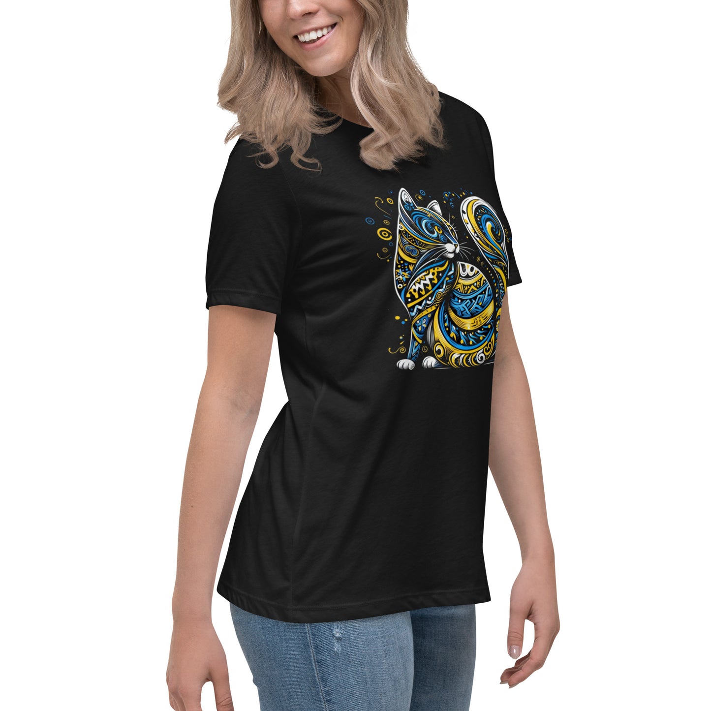 Women's Relaxed T-Shirt Ukrainian Ornament Cat