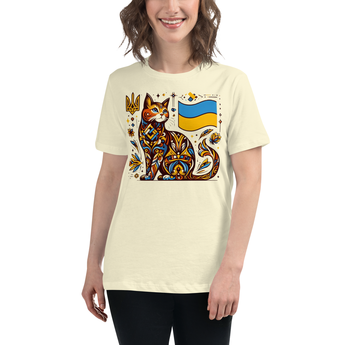 Women's Relaxed T-Shirt Ukrainian Art Deco Cat