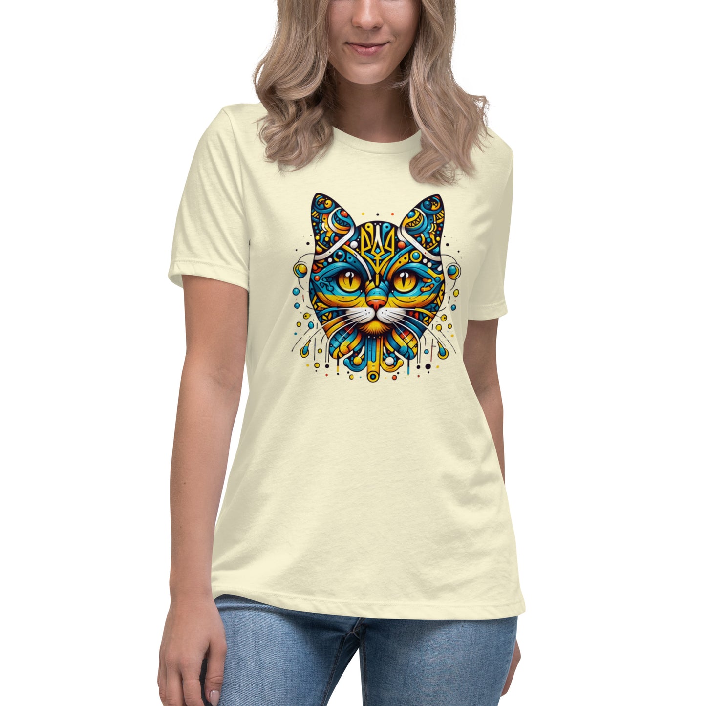 Women's Relaxed T-Shirt Ukrainian Symbol Cat Print