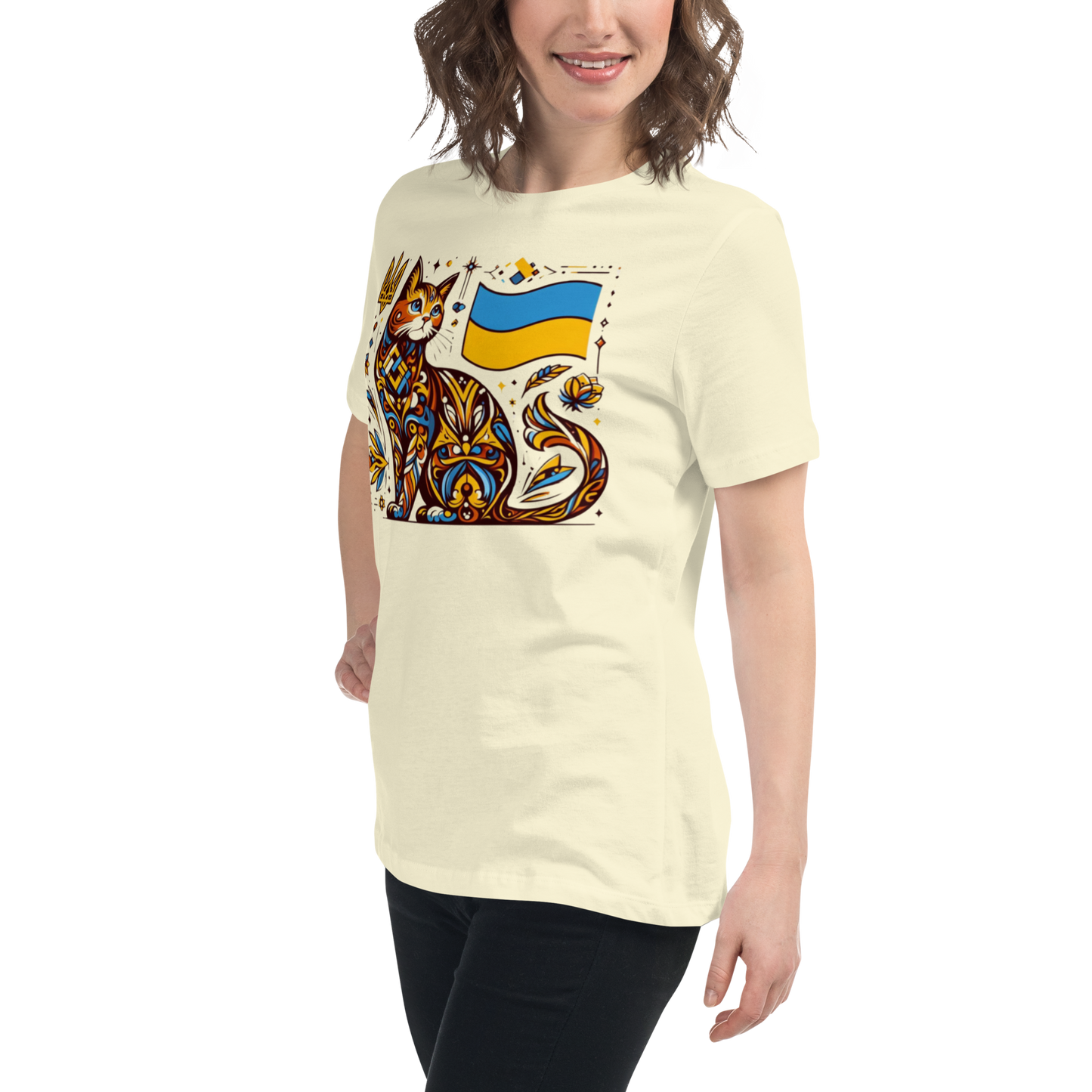 Women's Relaxed T-Shirt Ukrainian Art Deco Cat