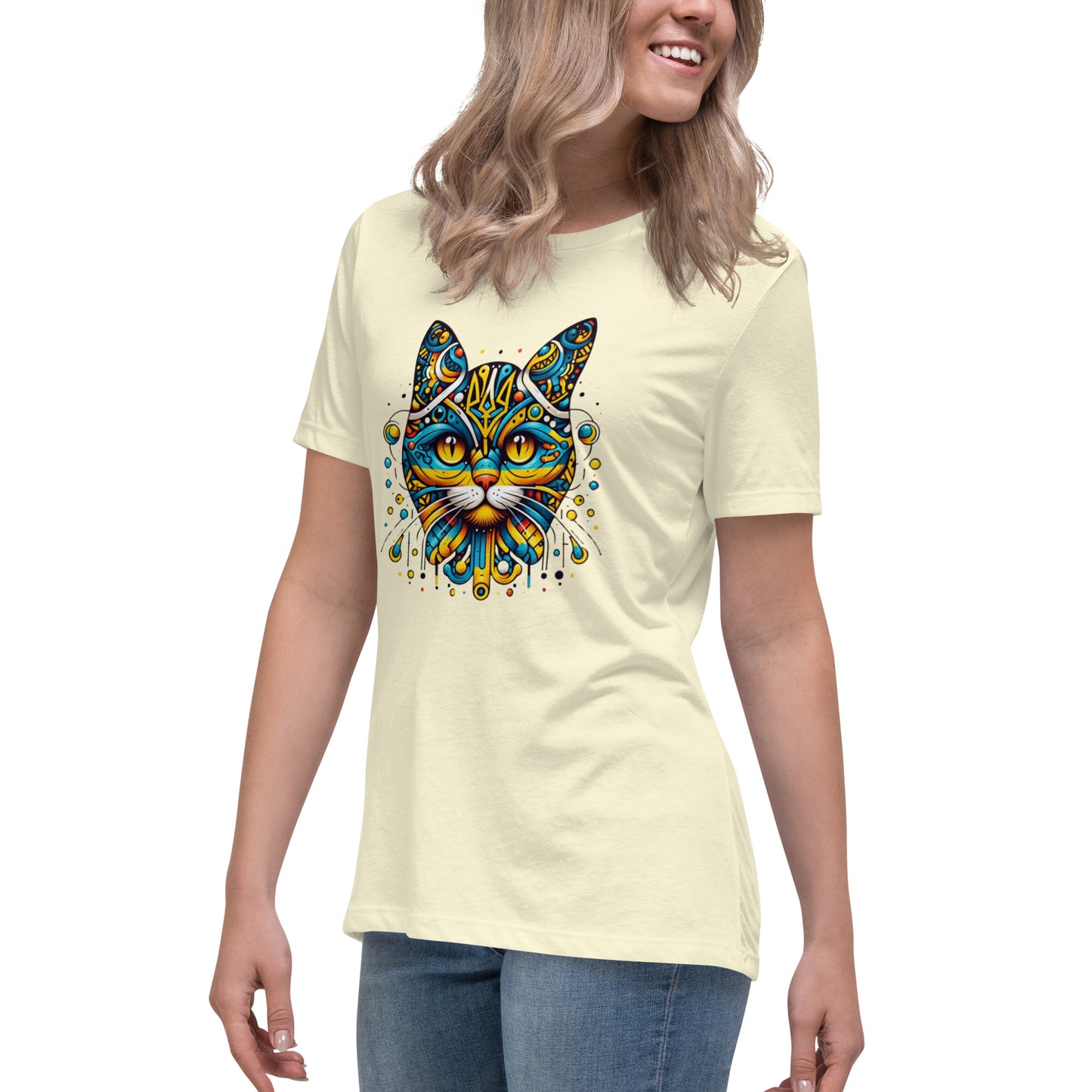 Women's Relaxed T-Shirt Ukrainian Symbol Cat Print