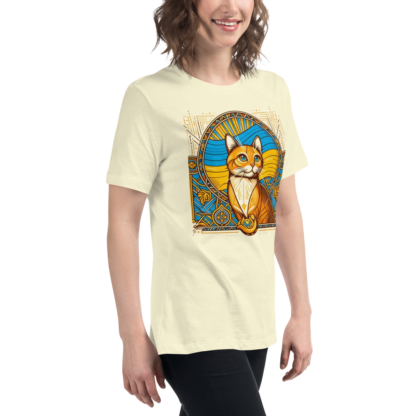 Women's Relaxed T-Shirt Ukrainian Art Deco Cat