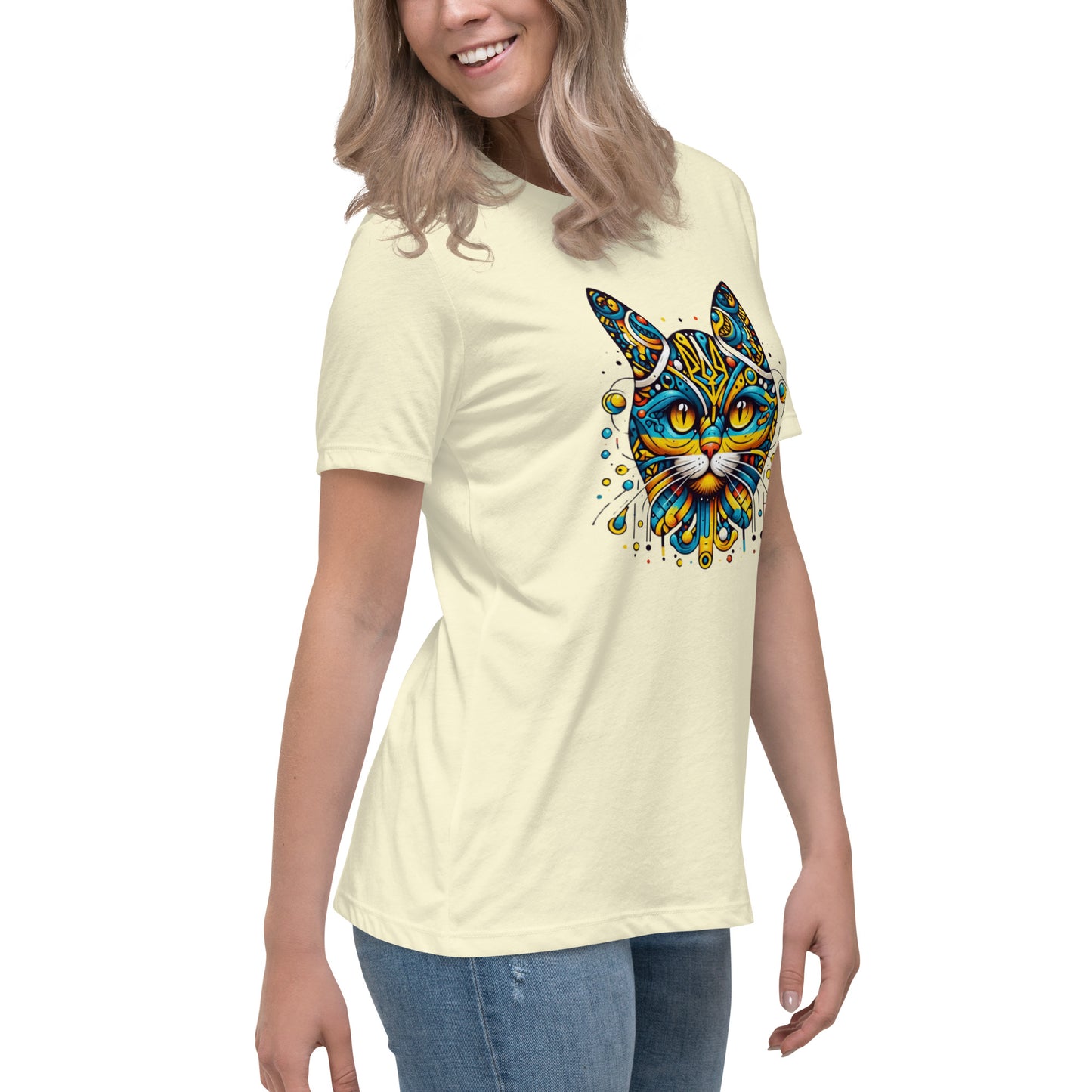 Women's Relaxed T-Shirt Ukrainian Symbol Cat Print