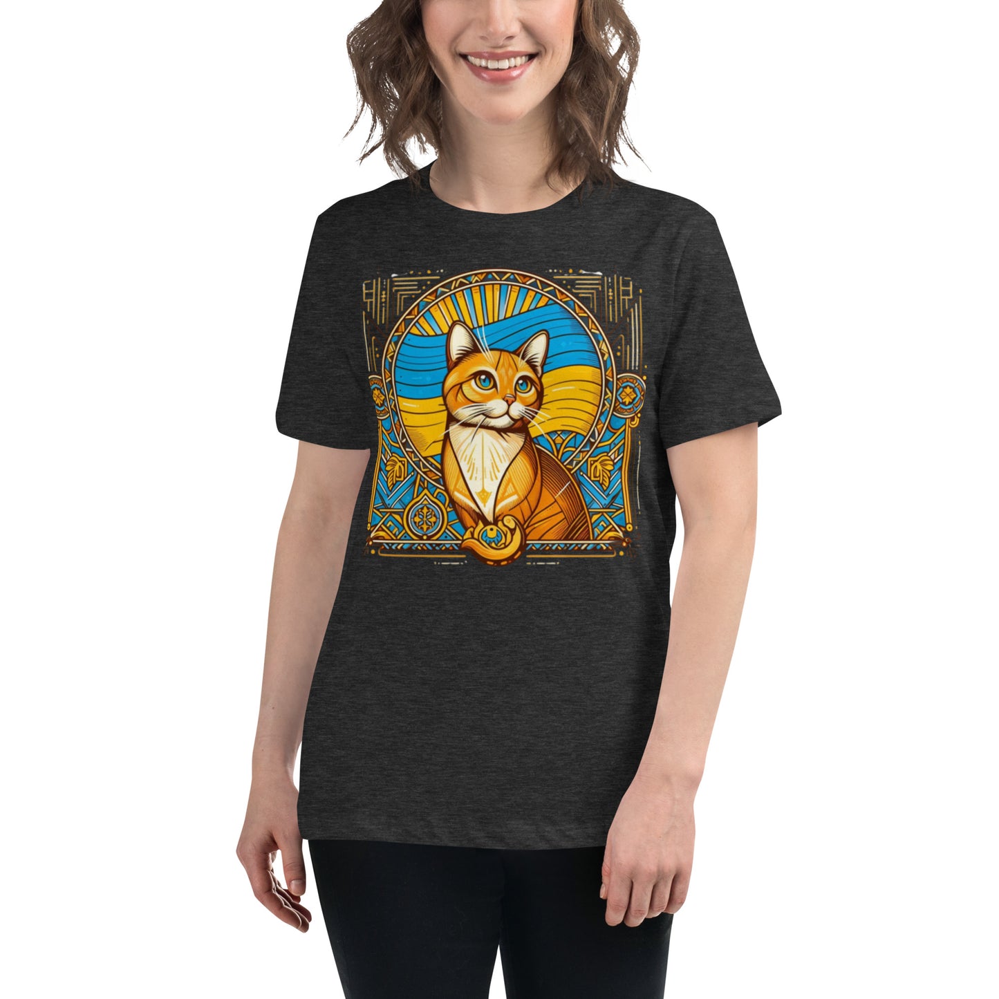 Women's Relaxed T-Shirt Ukrainian Art Deco Cat