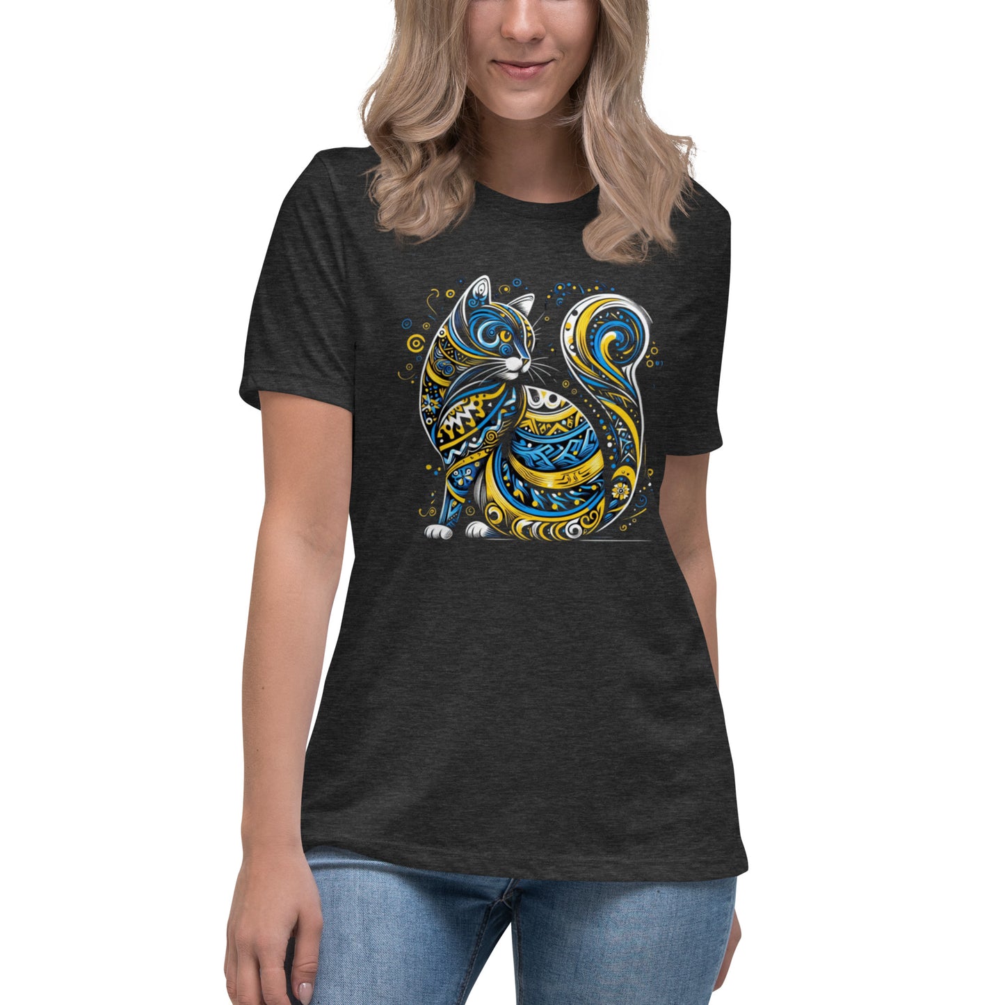 Women's Relaxed T-Shirt Ukrainian Ornament Cat