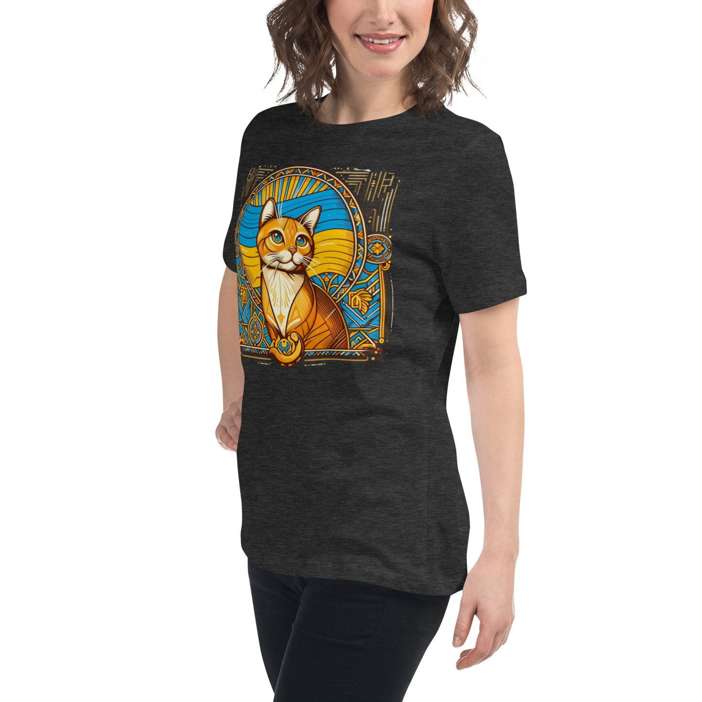 Women's Relaxed T-Shirt Ukrainian Art Deco Cat