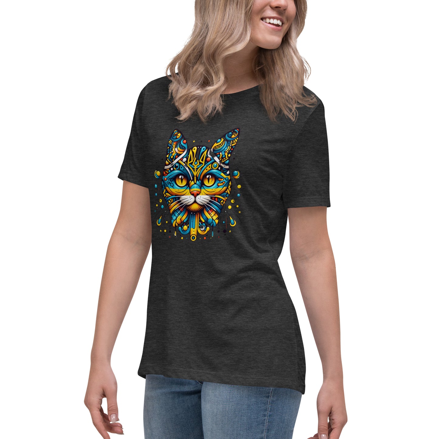 Women's Relaxed T-Shirt Ukrainian Symbol Cat Print