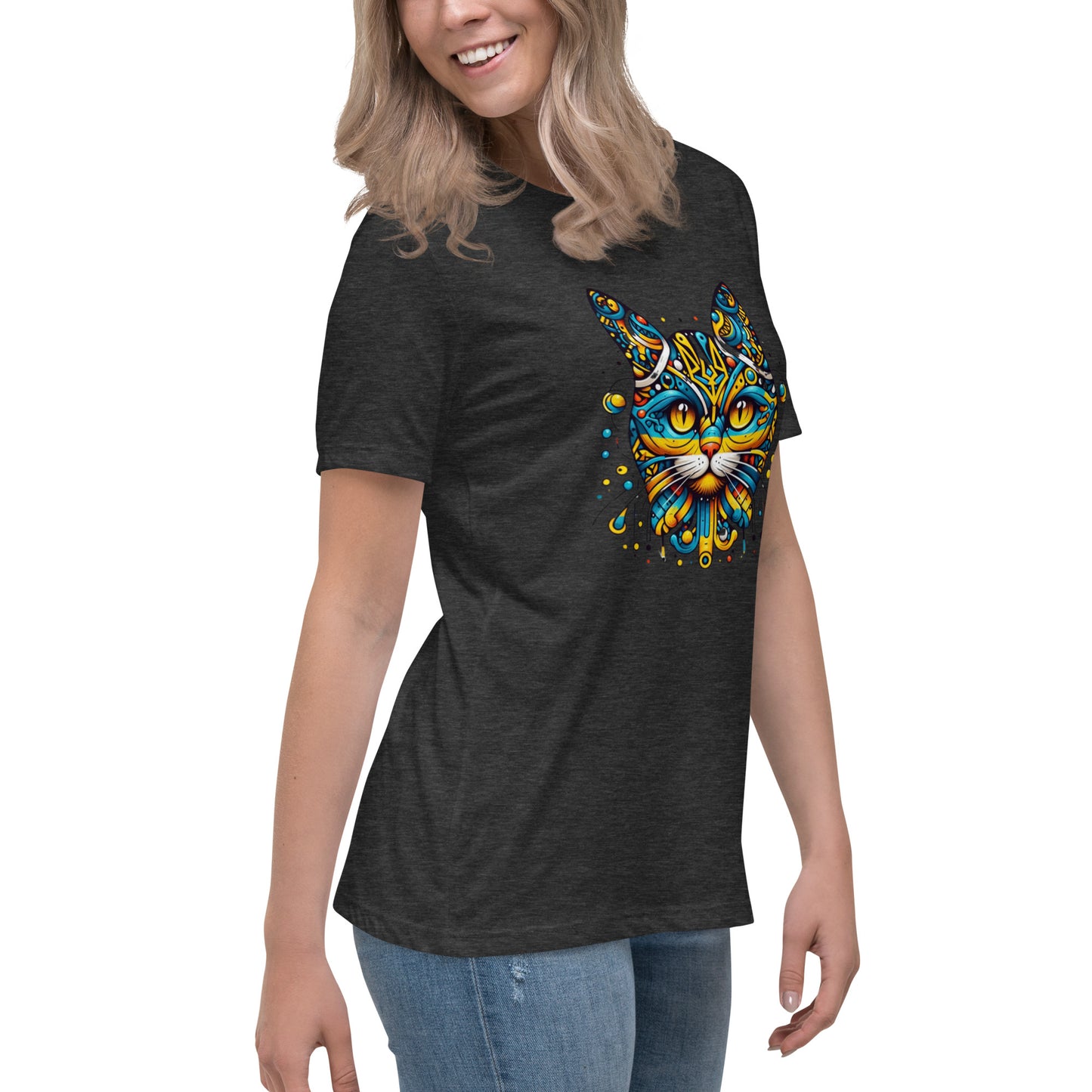 Women's Relaxed T-Shirt Ukrainian Symbol Cat Print