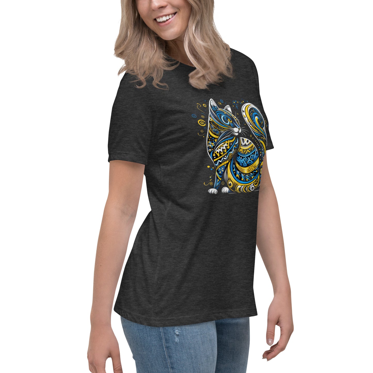 Women's Relaxed T-Shirt Ukrainian Ornament Cat