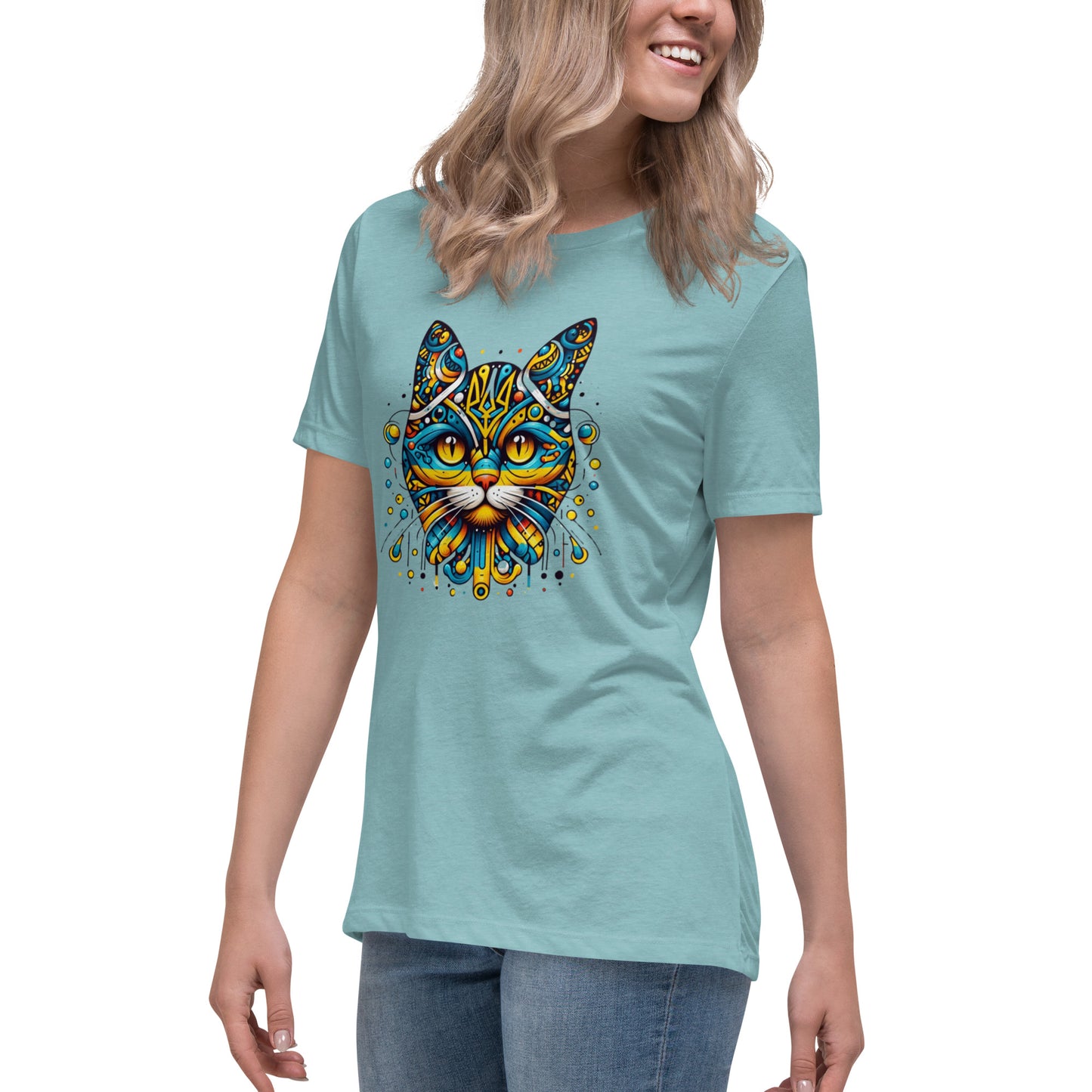 Women's Relaxed T-Shirt Ukrainian Symbol Cat Print