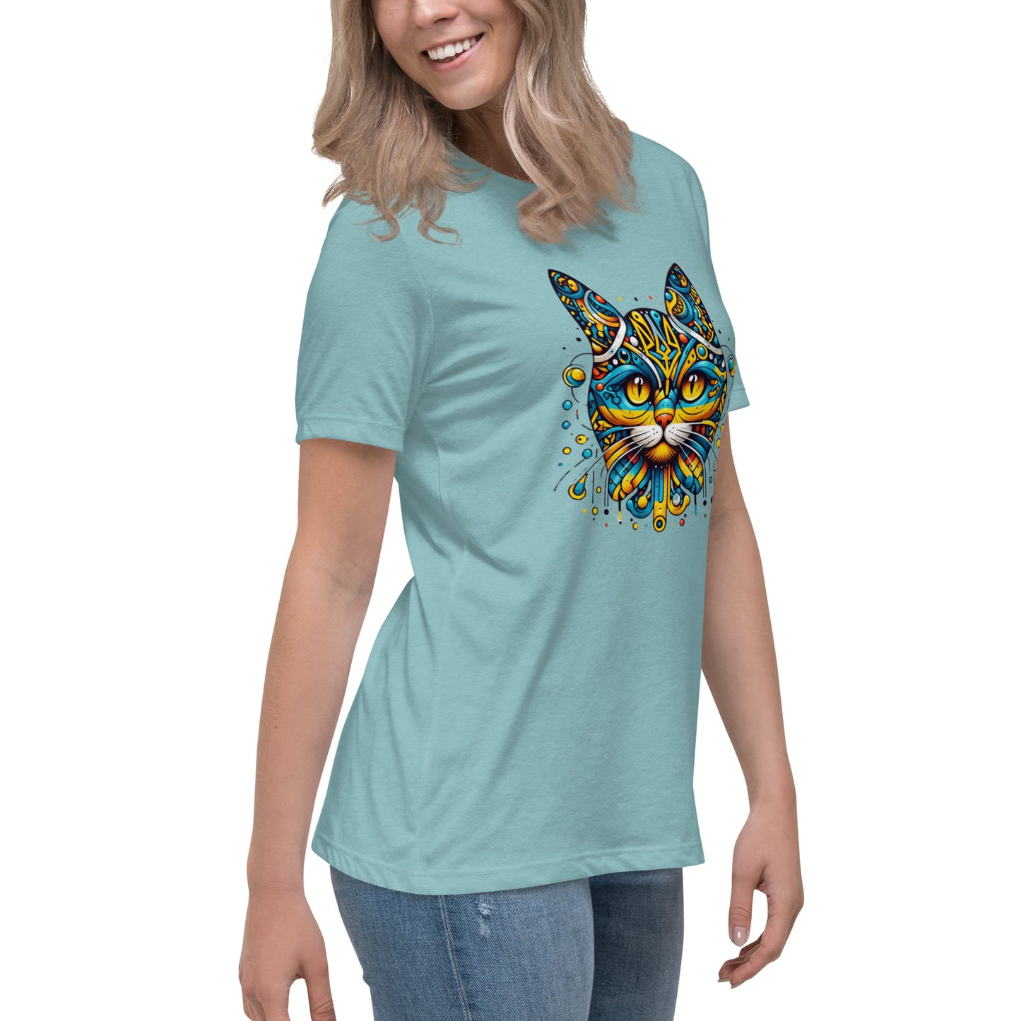 Women's Relaxed T-Shirt Ukrainian Symbol Cat Print