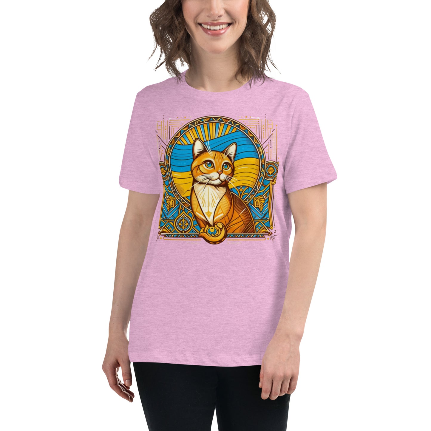 Women's Relaxed T-Shirt Ukrainian Art Deco Cat