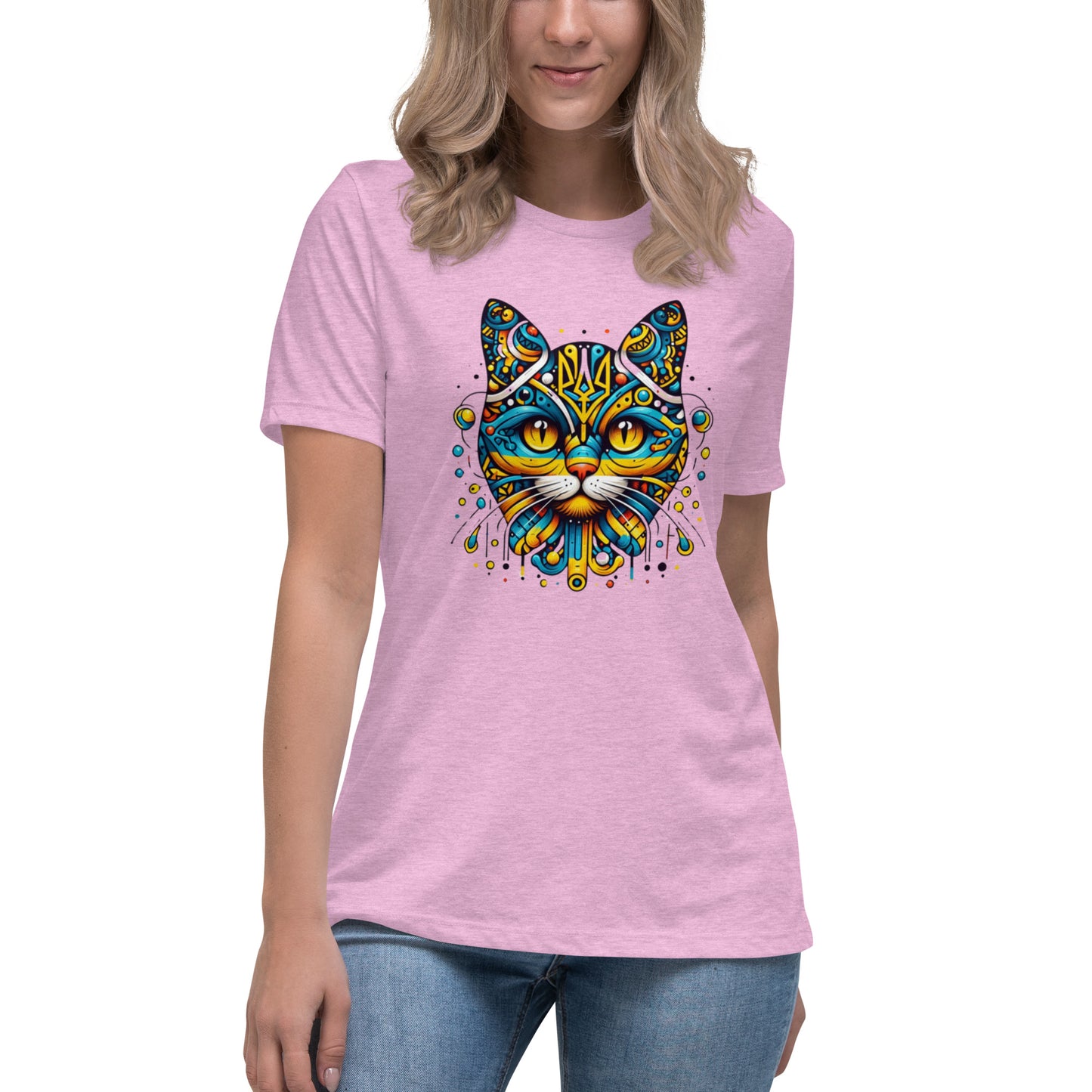 Women's Relaxed T-Shirt Ukrainian Symbol Cat Print