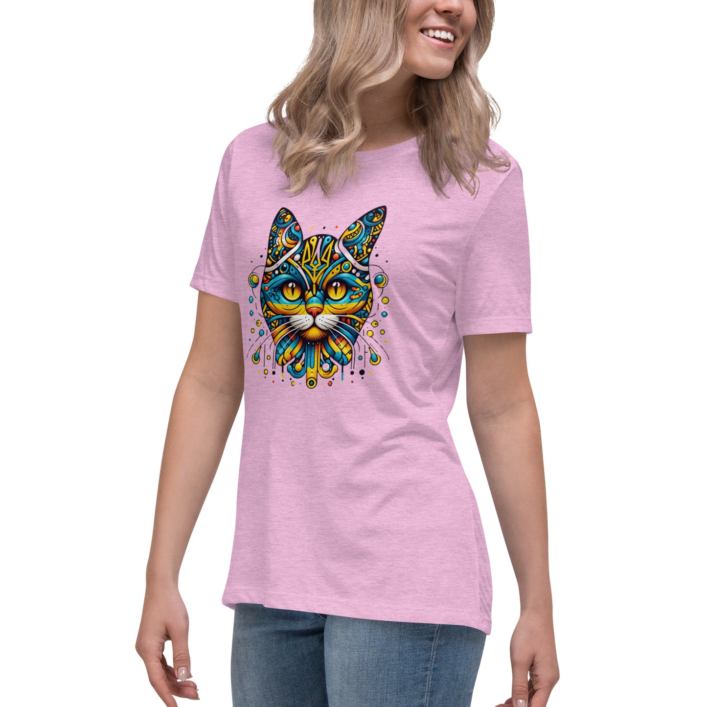 Women's Relaxed T-Shirt Ukrainian Symbol Cat Print