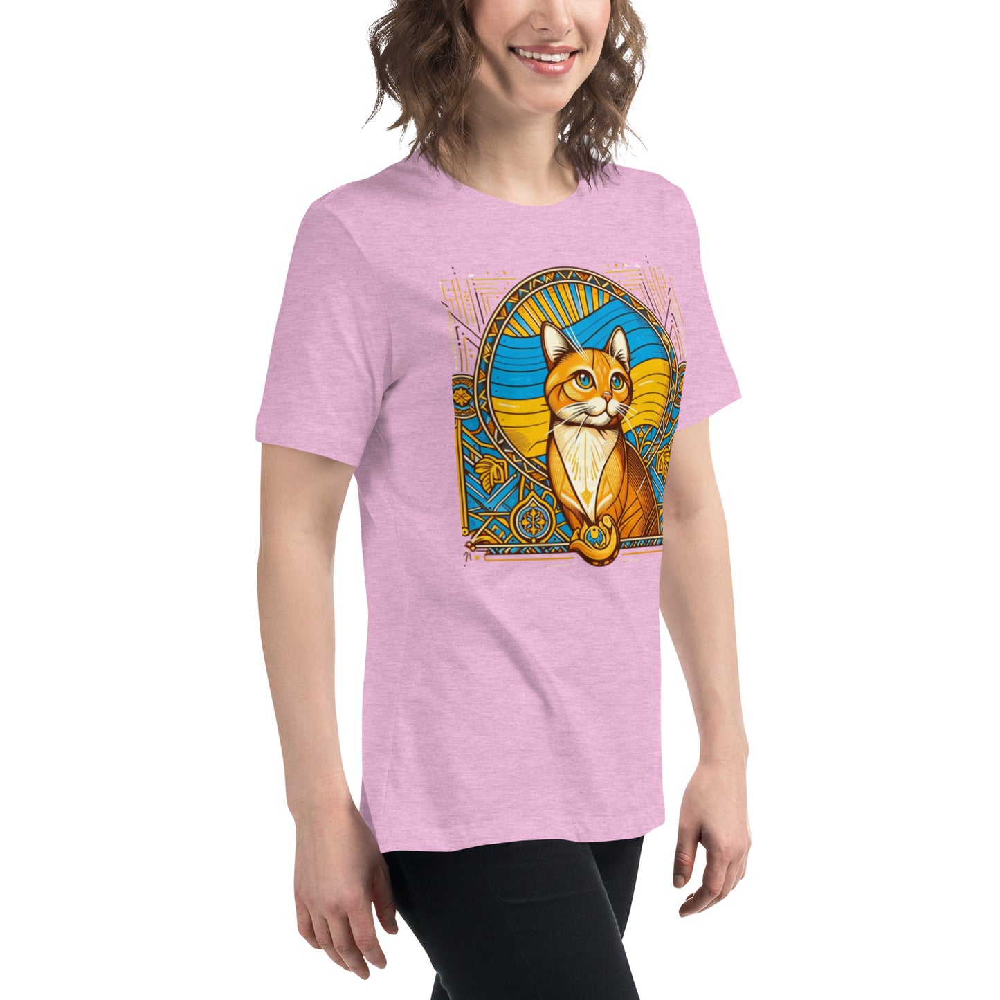 Women's Relaxed T-Shirt Ukrainian Art Deco Cat