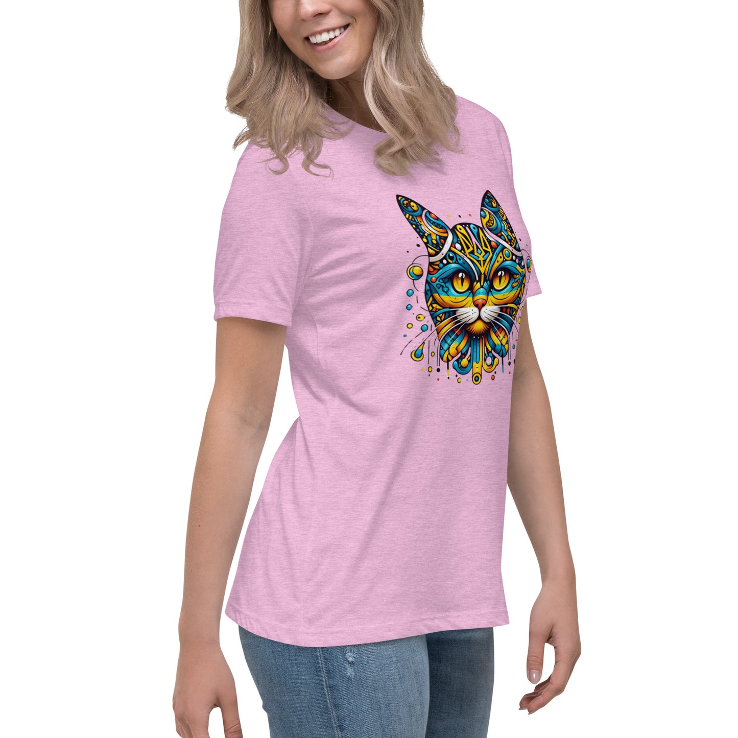 Women's Relaxed T-Shirt Ukrainian Symbol Cat Print